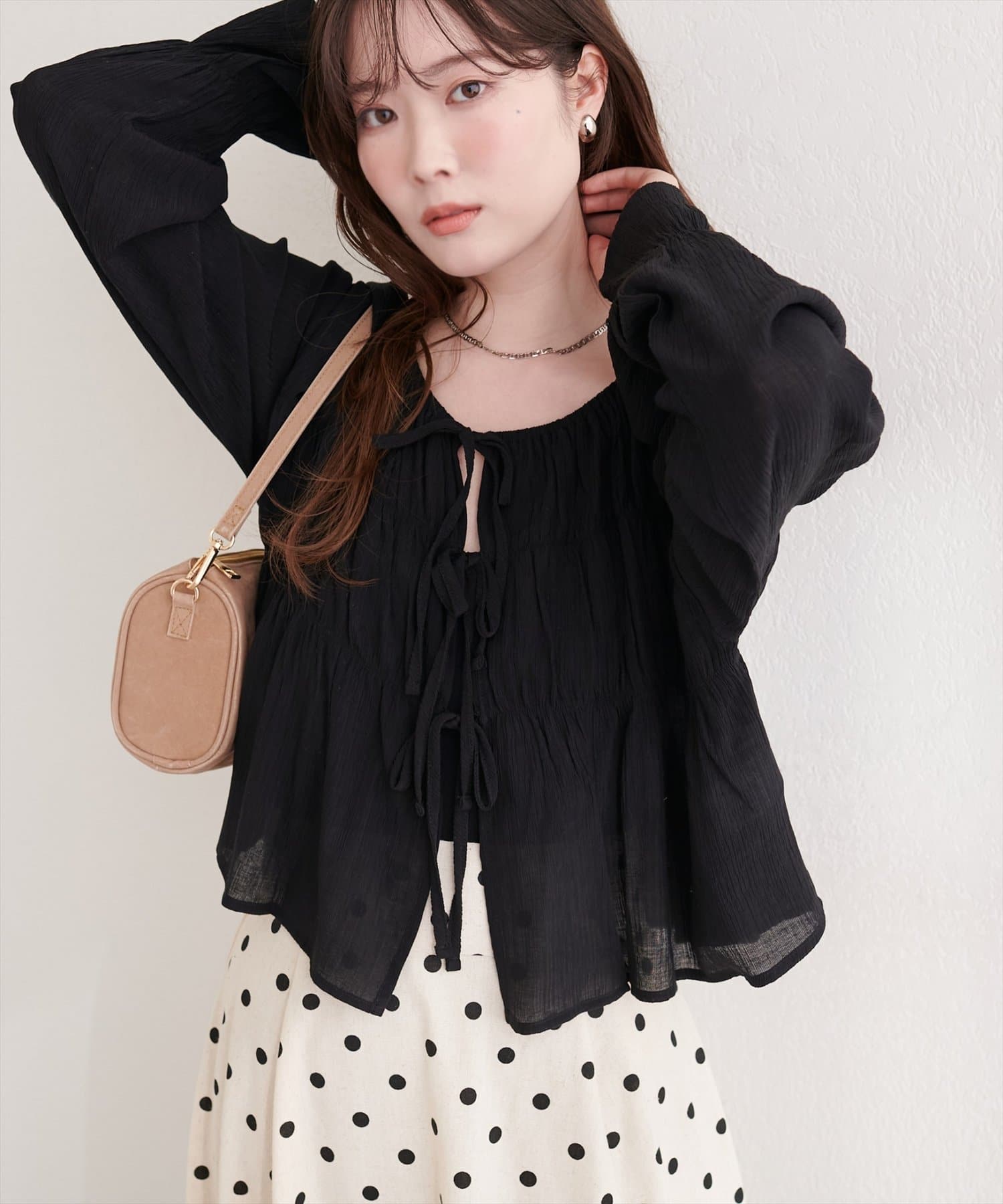 natural couture(ナチュラルクチュール) 楊柳シャーリングリボンブラウス