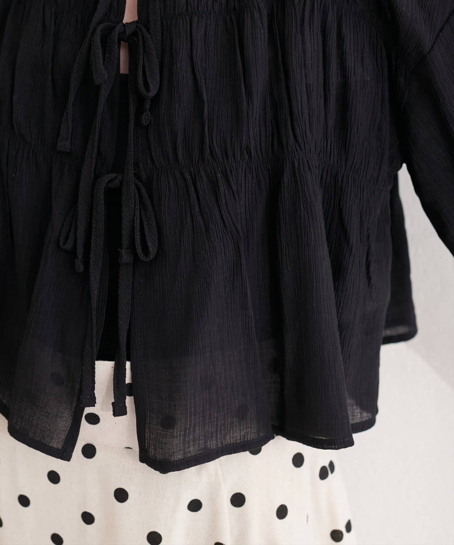 natural couture(ナチュラルクチュール) 楊柳シャーリングリボンブラウス