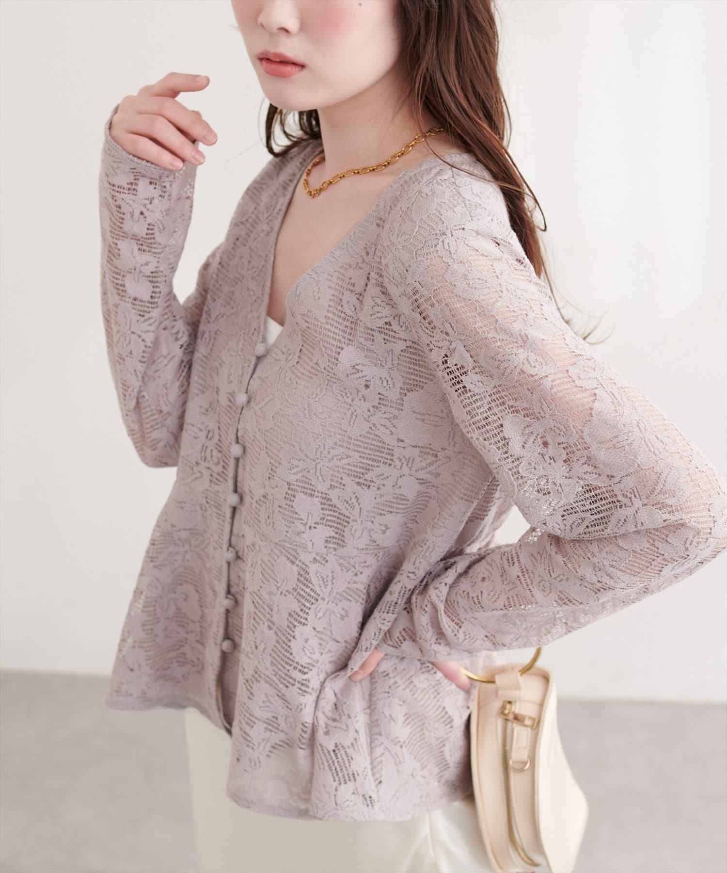 natural couture(ナチュラルクチュール) メッシュレースペプラムブラウス