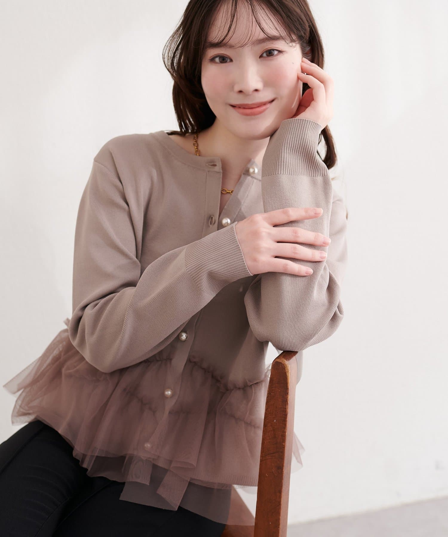 natural couture(ナチュラルクチュール) チュールドッキングポリカーディガン