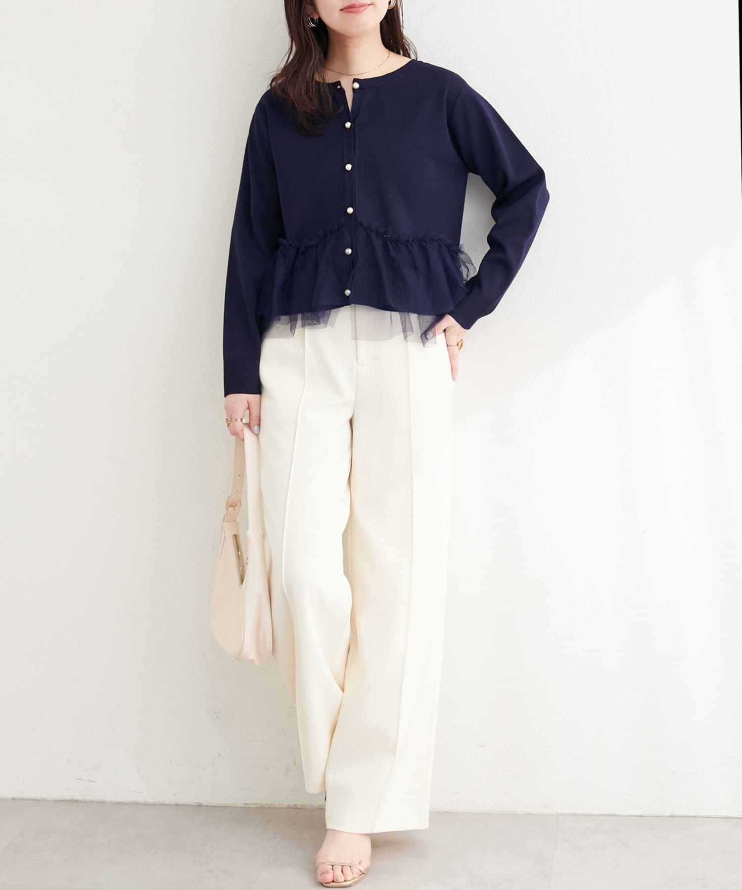 natural couture(ナチュラルクチュール) チュールドッキングポリカーディガン