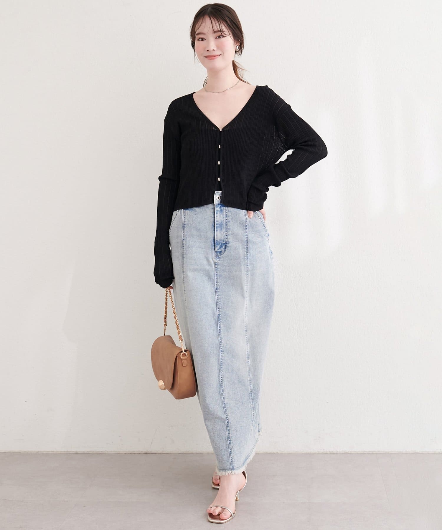 natural couture(ナチュラルクチュール) リブ柄入りフロントホックカーディガン