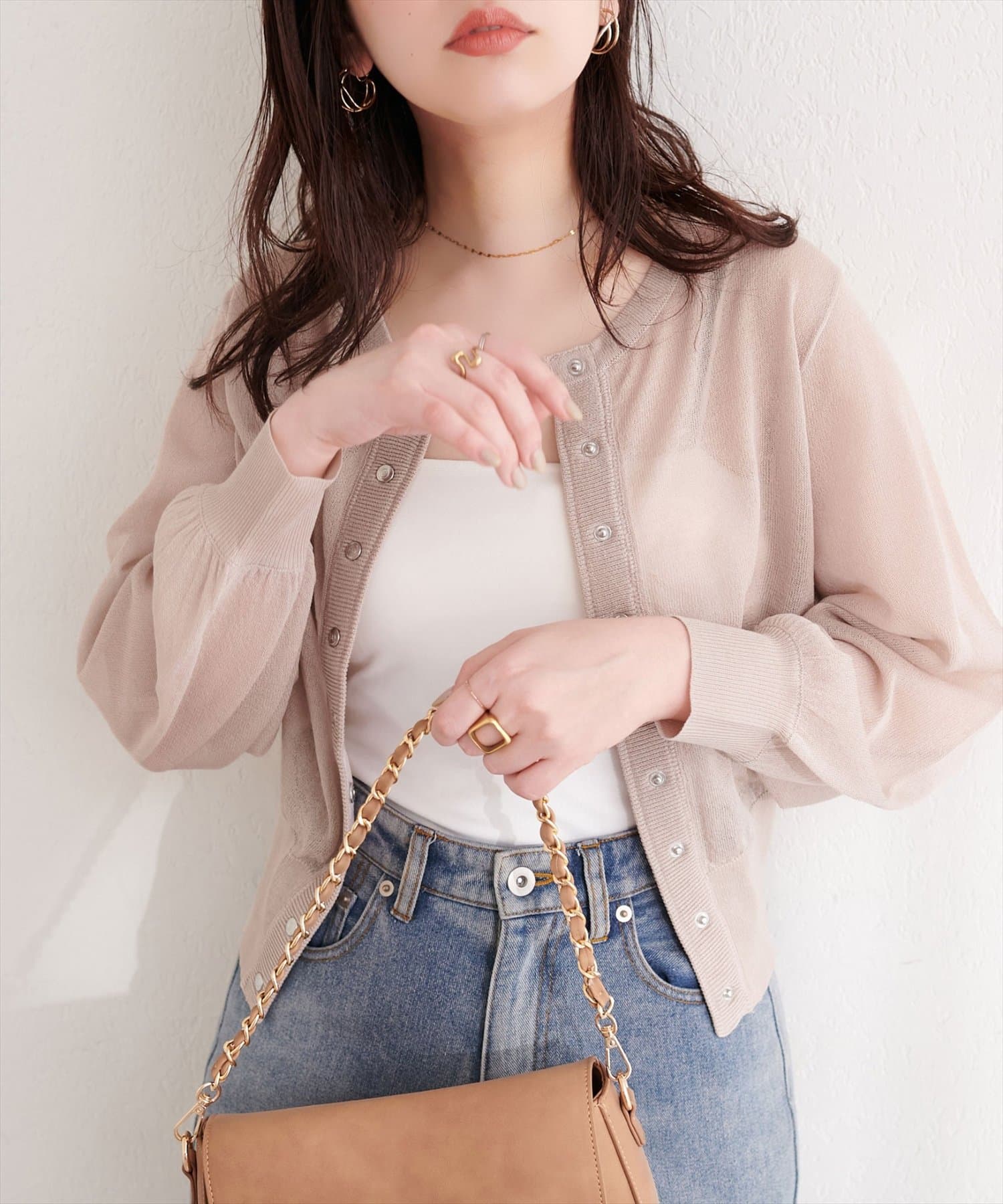 natural couture(ナチュラルクチュール) オリジナルドット釦シアーカーデ