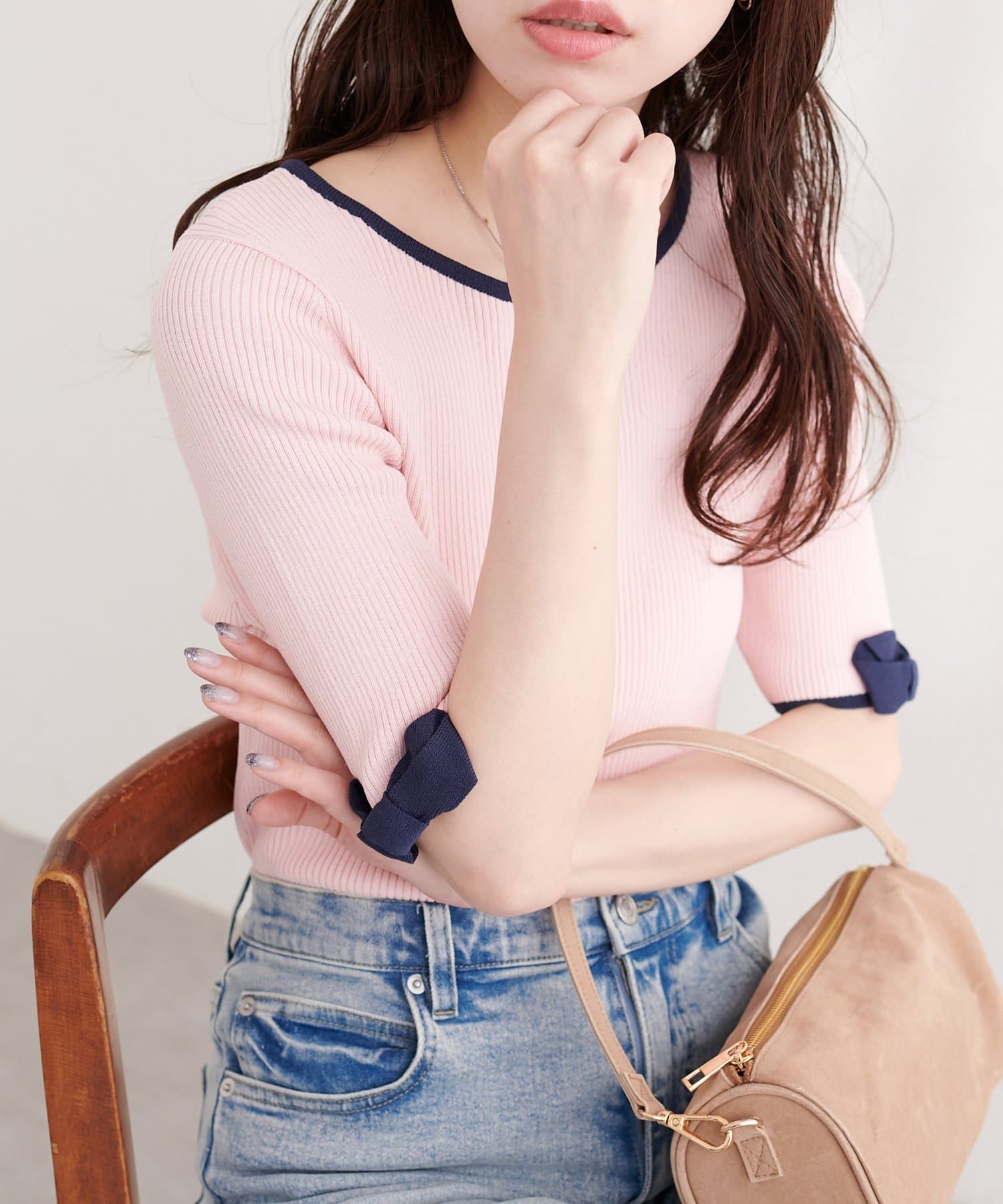 natural couture(ナチュラルクチュール) 〈osono〉配色リボンニット