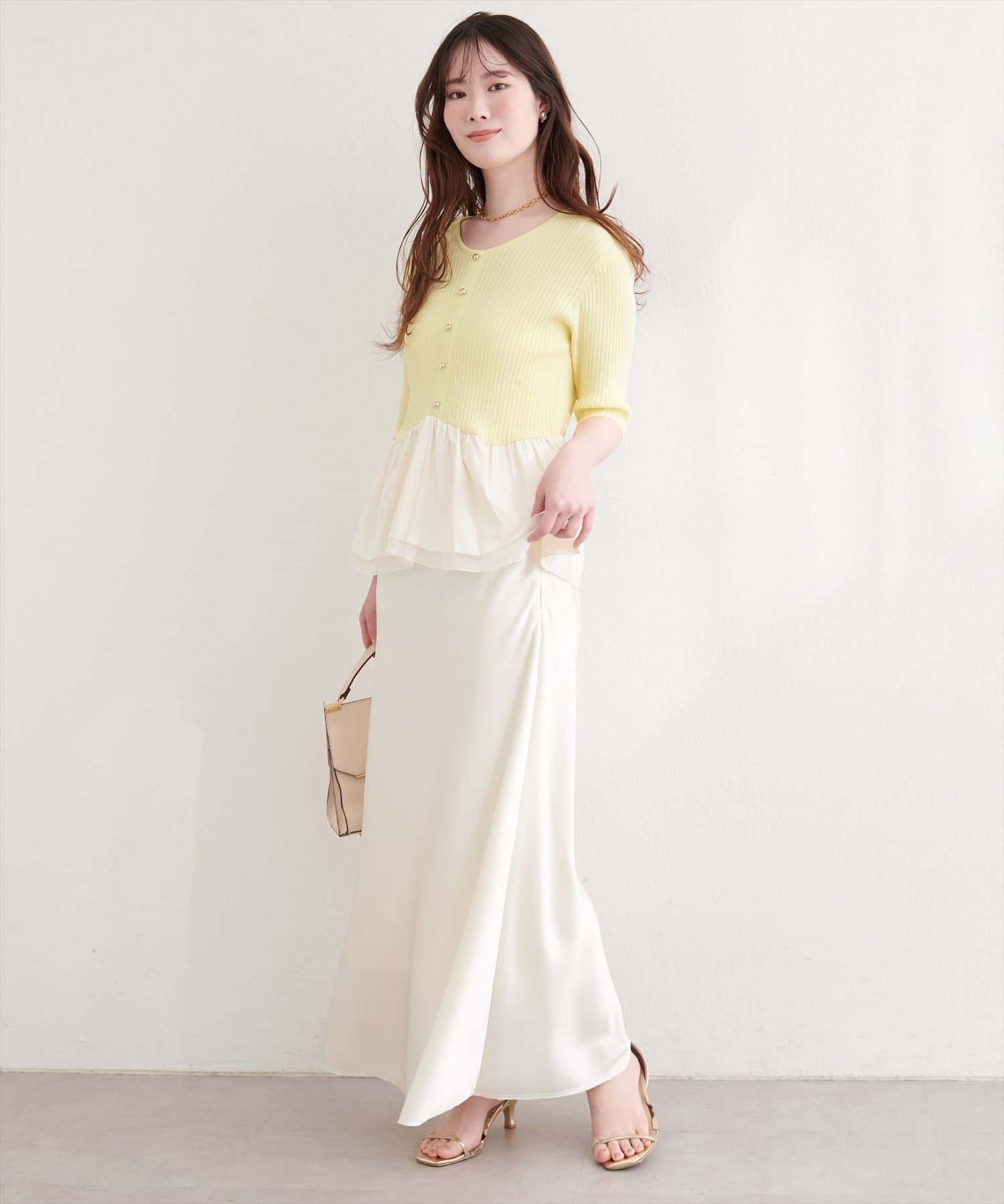 natural couture(ナチュラルクチュール) 異素材ペプラム半袖ニット