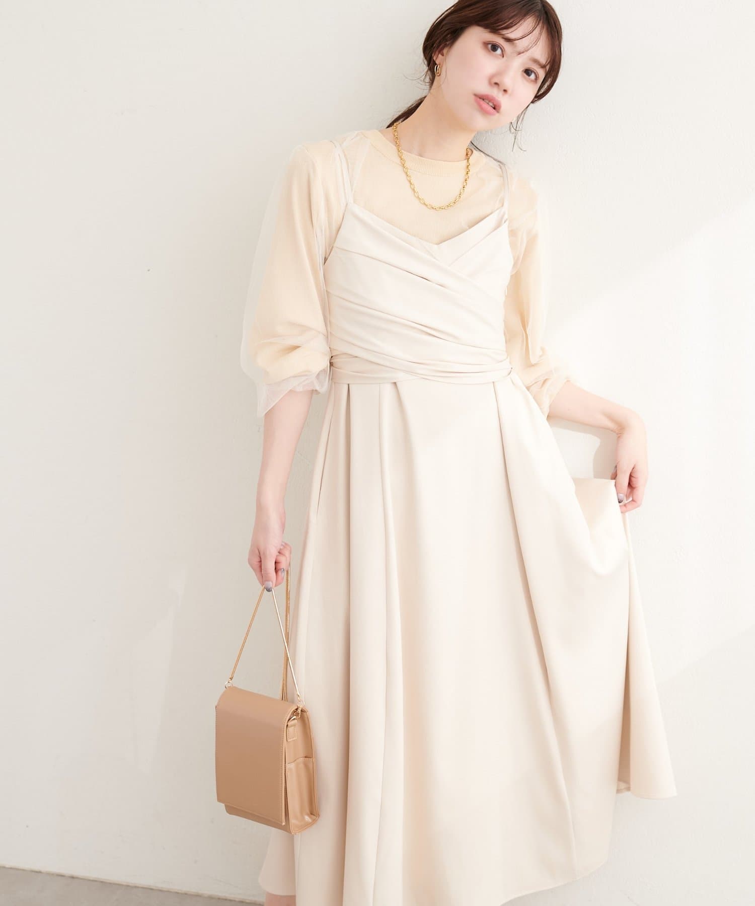 natural couture(ナチュラルクチュール) 〈osono〉アシメカシュクールリボンキャミワンピース