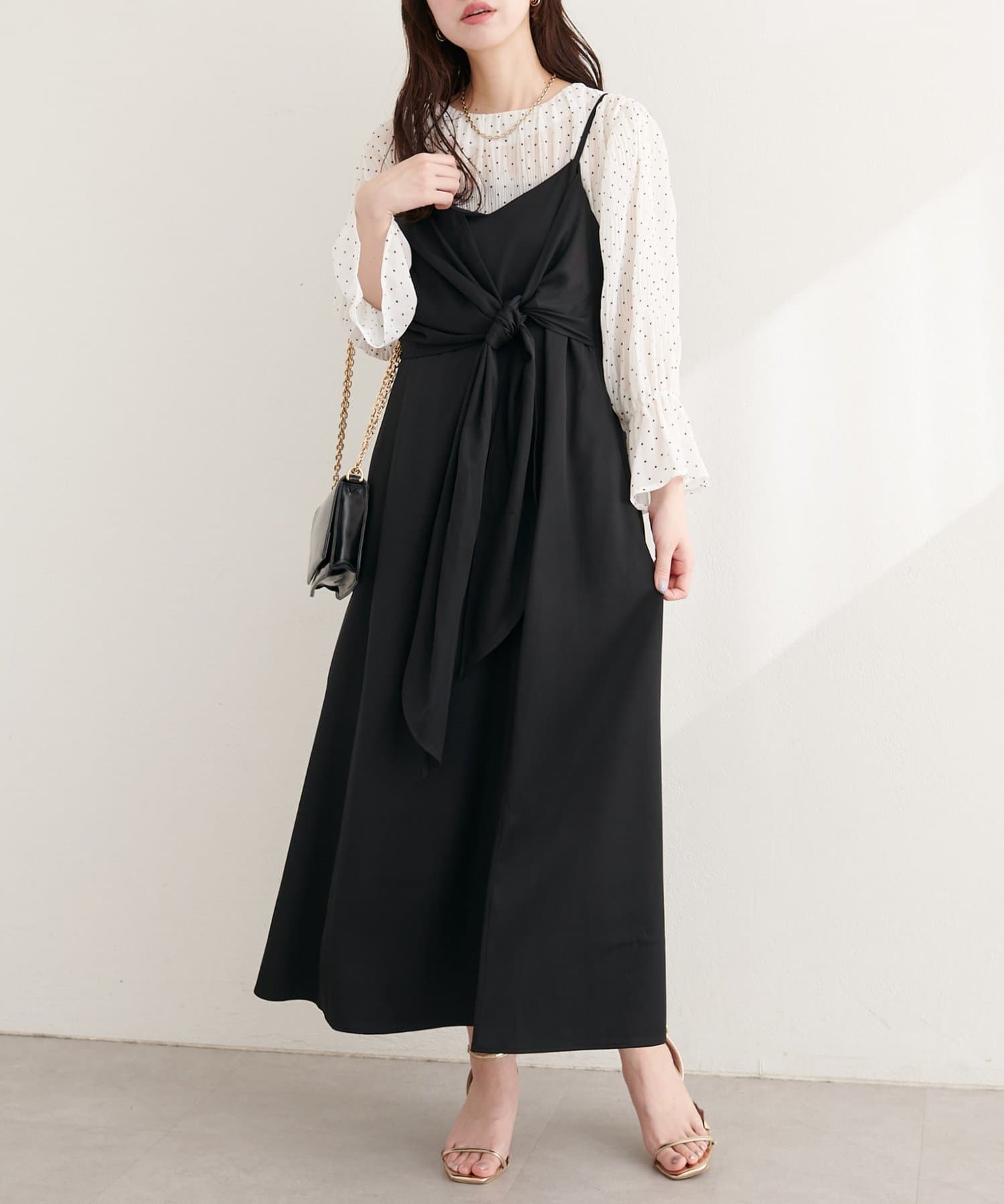 natural couture(ナチュラルクチュール) 〈osono〉アシメカシュクールリボンキャミワンピース