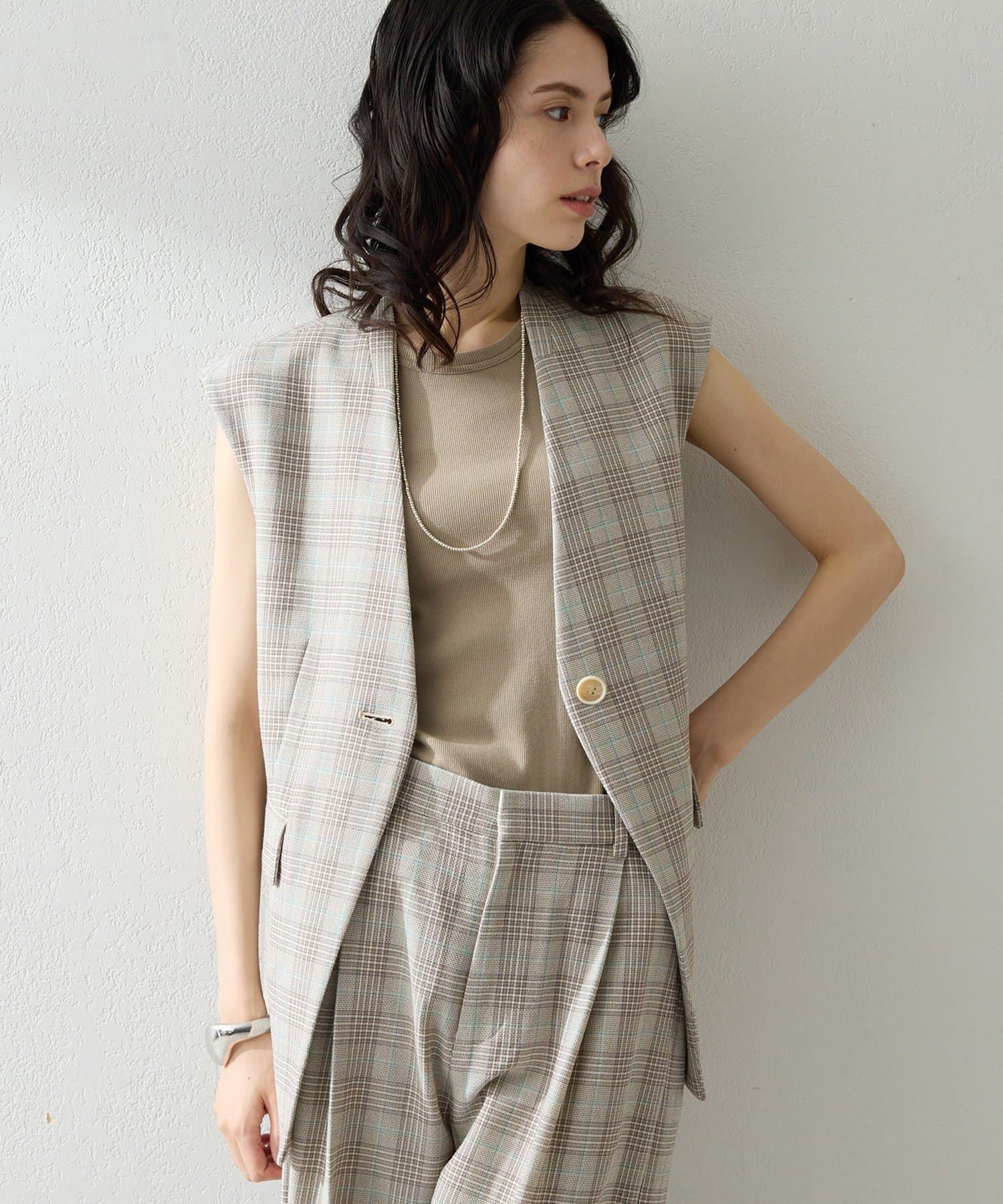 Whim Gazette(ウィム ガゼット) コットンチェックジレ