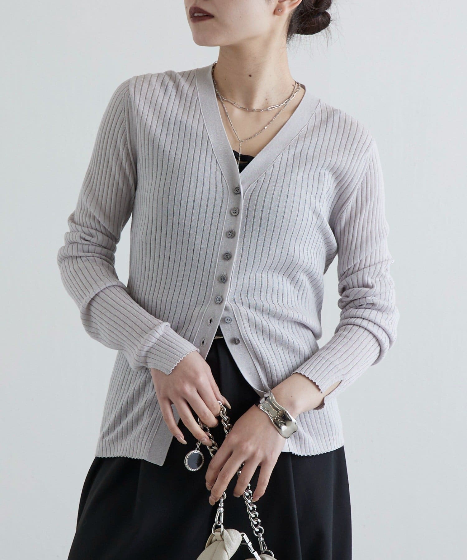 Lui's(ルイス) シルク混シアーリブカーディガン