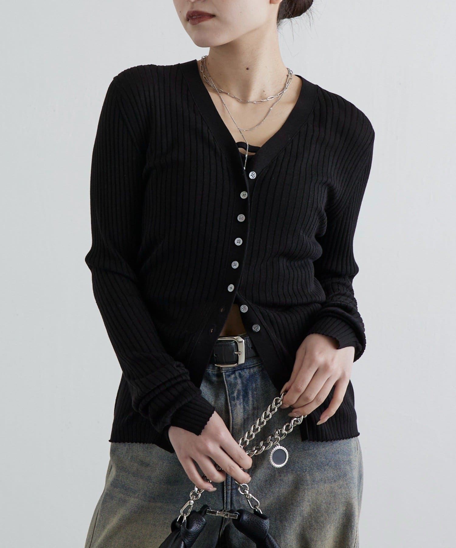 Lui's(ルイス) シルク混シアーリブカーディガン