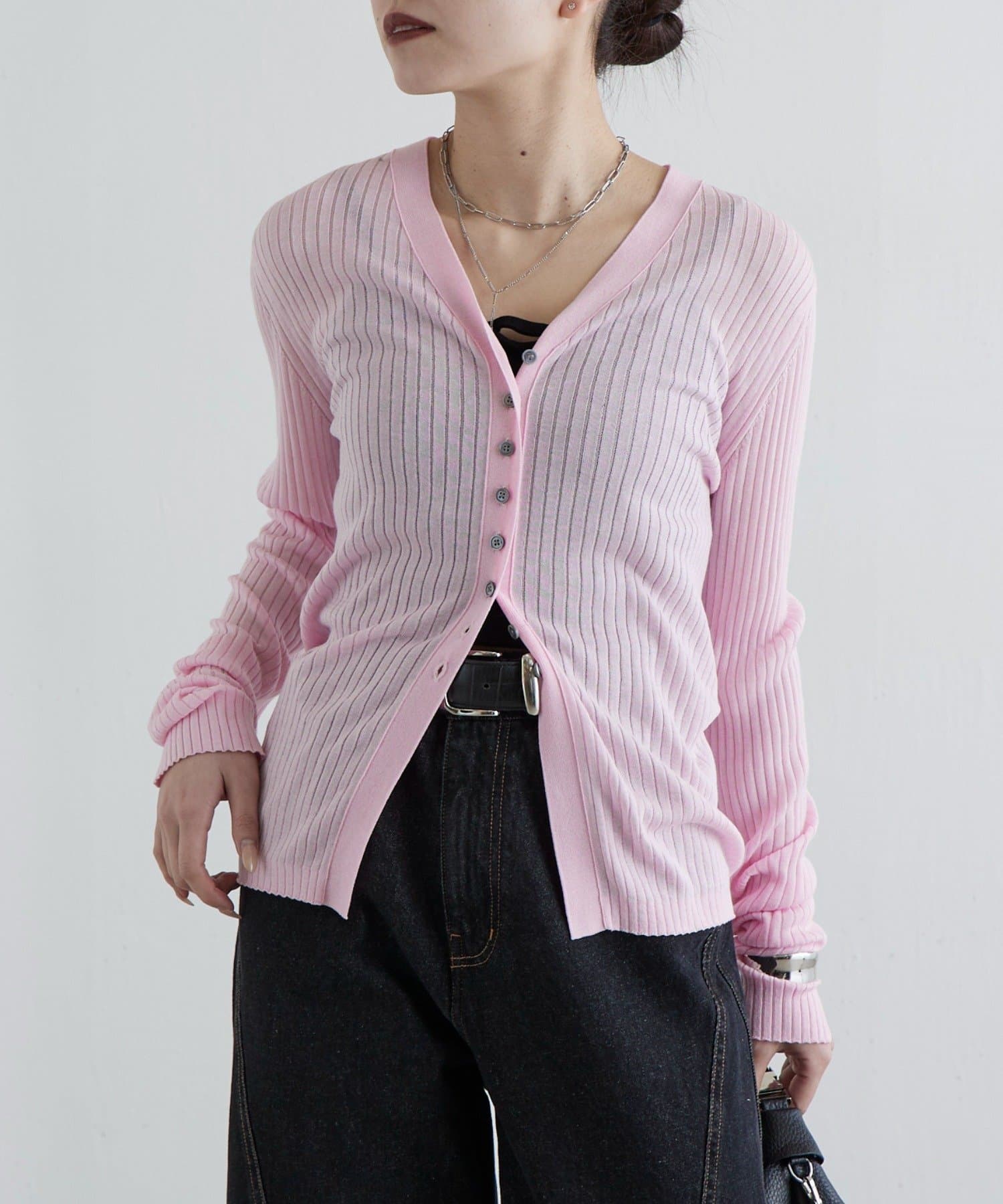 Lui's(ルイス) シルク混シアーリブカーディガン