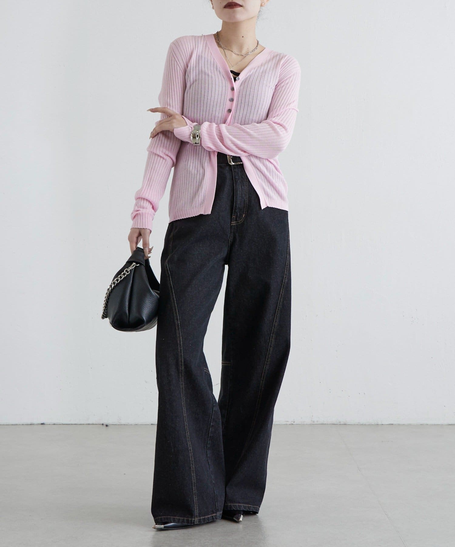 Lui's(ルイス) シルク混シアーリブカーディガン