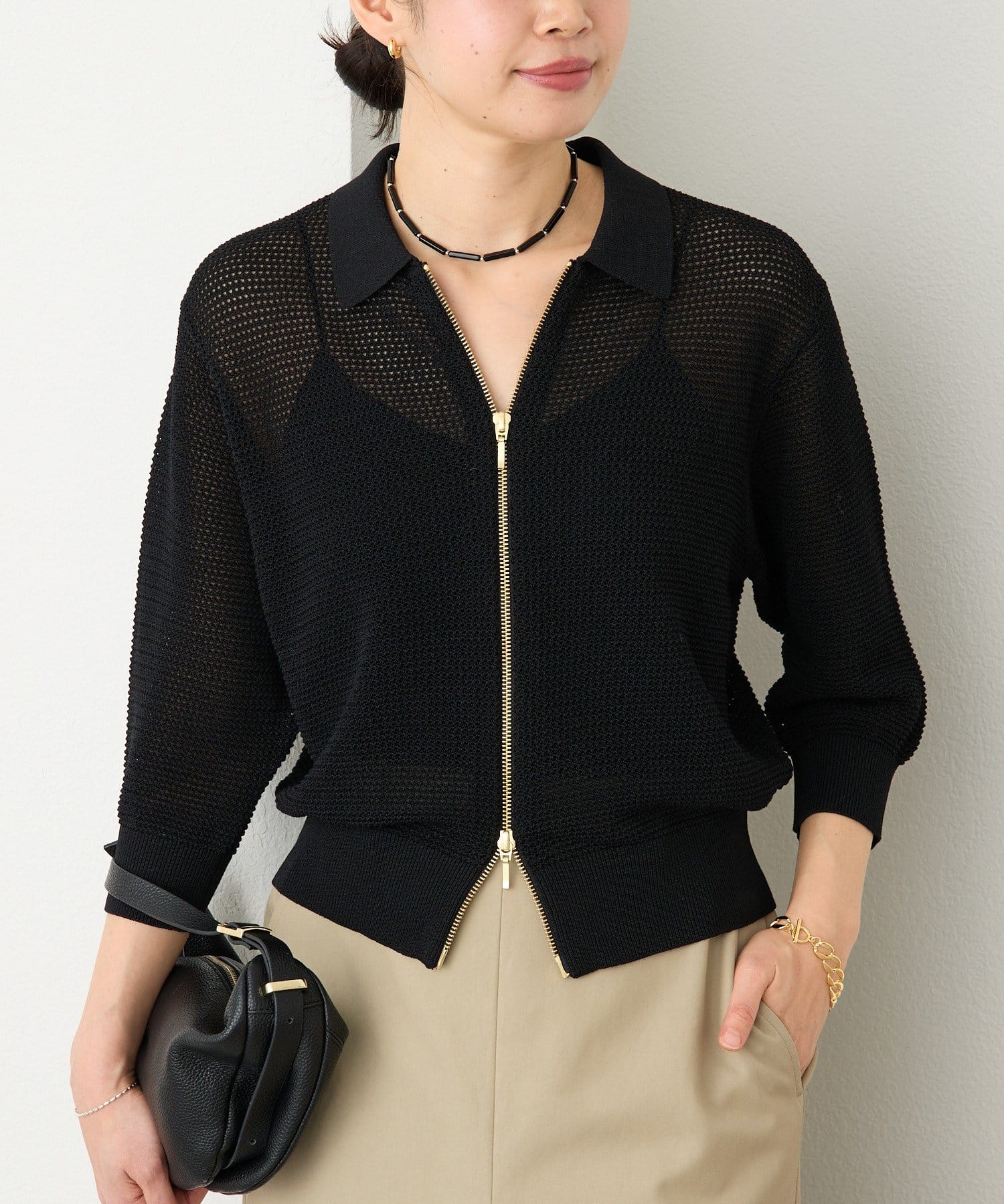 RIVE DROITE(リヴドロワ) 予約【抜け感】ZIPポロメッシュニット