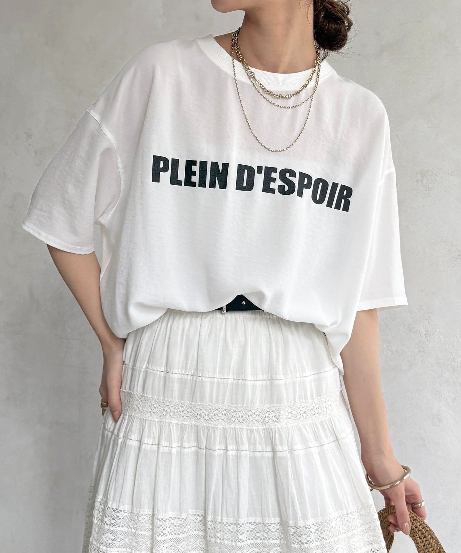 DOUDOU(ドゥドゥ) PLEIN D'ESPOIR ジョーゼット半袖ロゴTEE