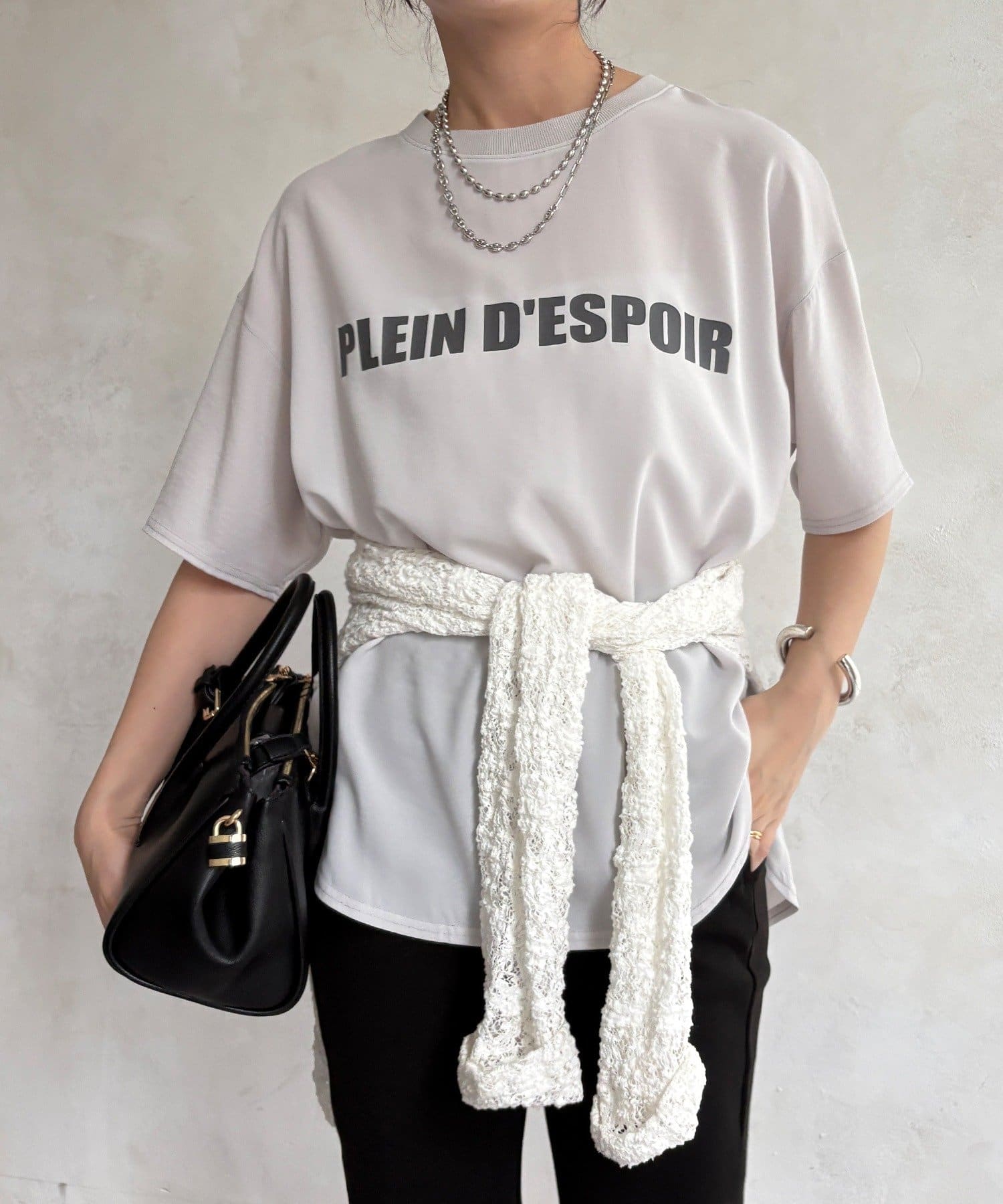 DOUDOU(ドゥドゥ) PLEIN D'ESPOIR ジョーゼット半袖ロゴTEE