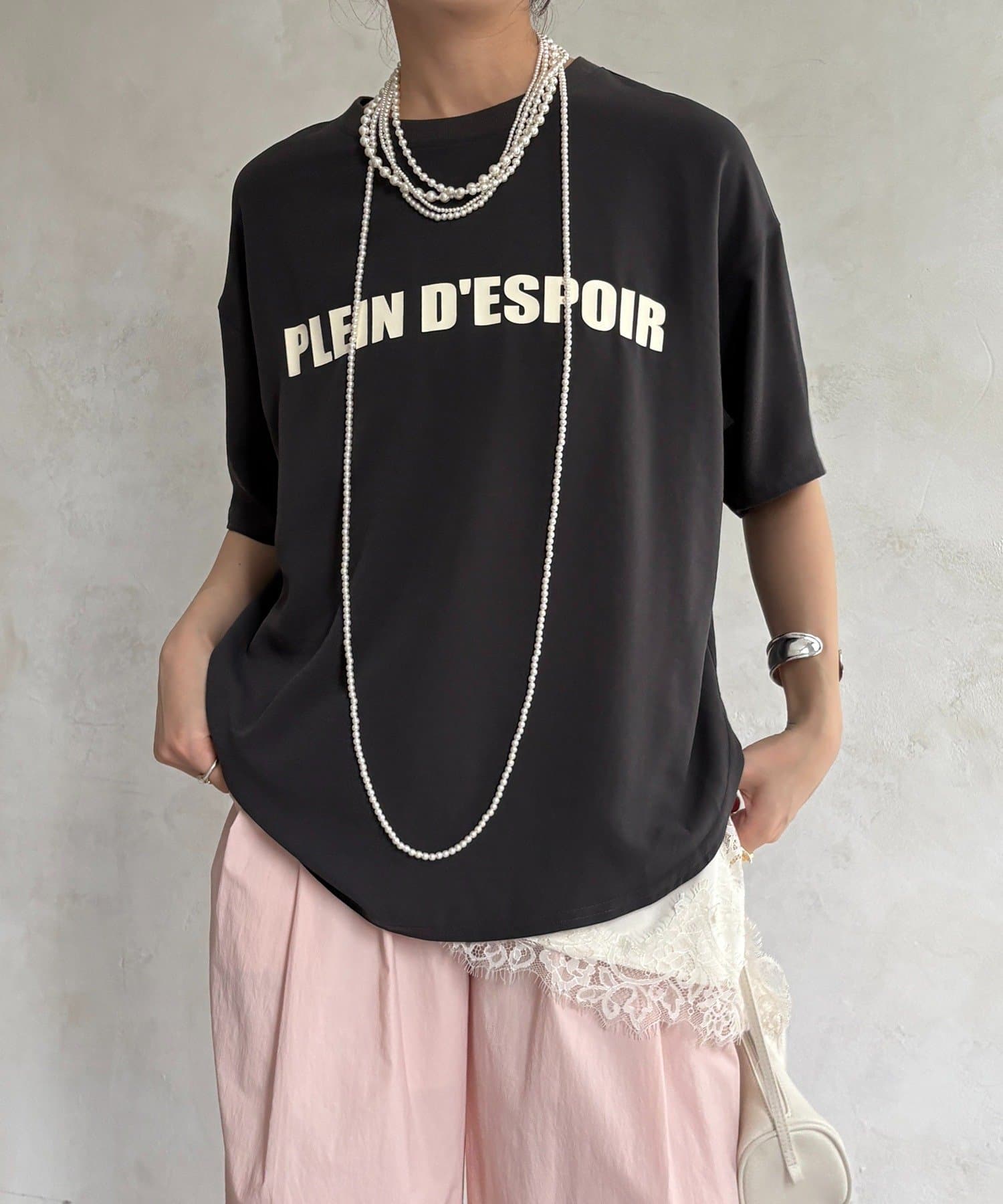 DOUDOU(ドゥドゥ) PLEIN D'ESPOIR ジョーゼット半袖ロゴTEE