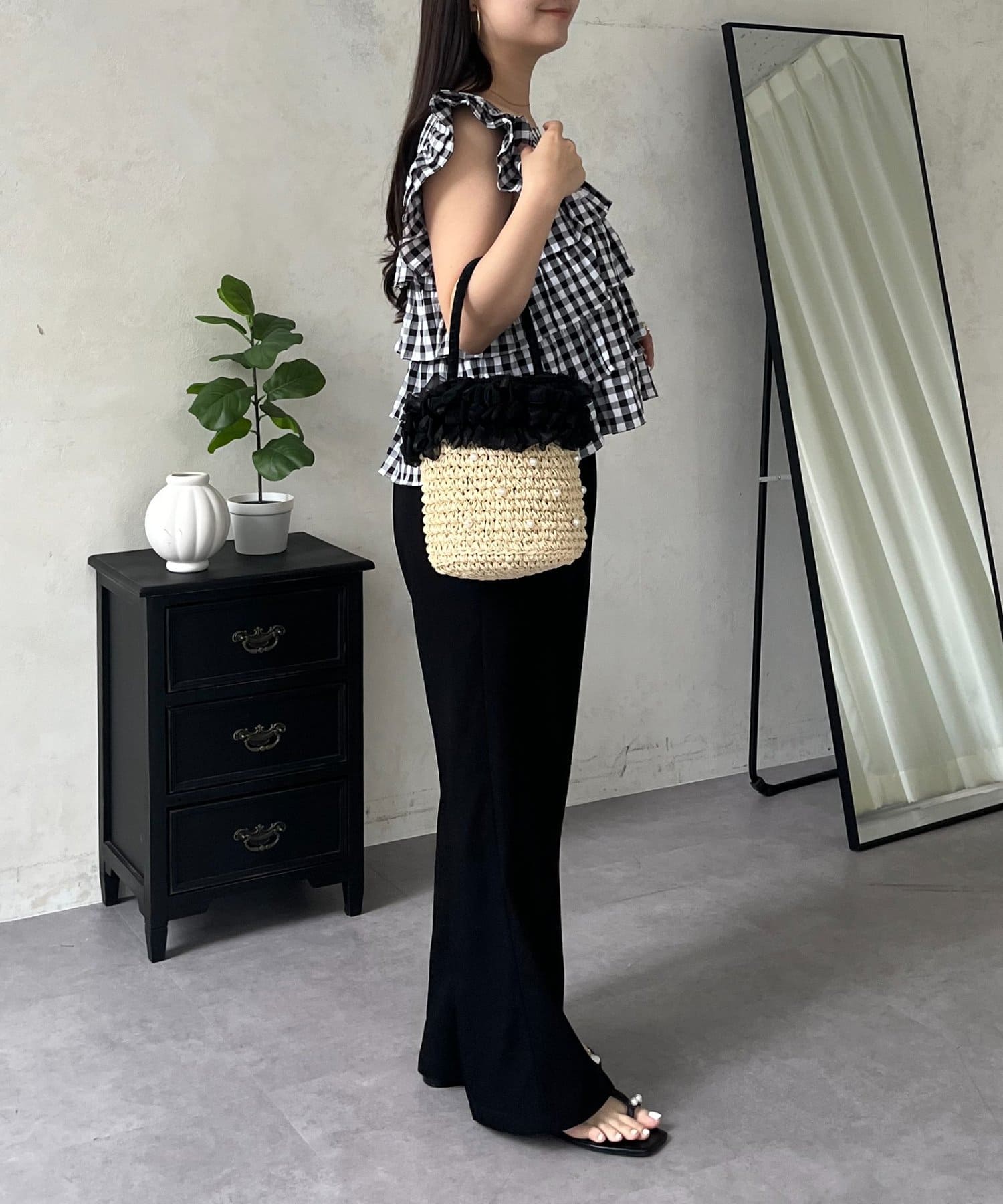 prose verse(プロズヴェール) スクエアネックティアードフリルギンガムブラウス