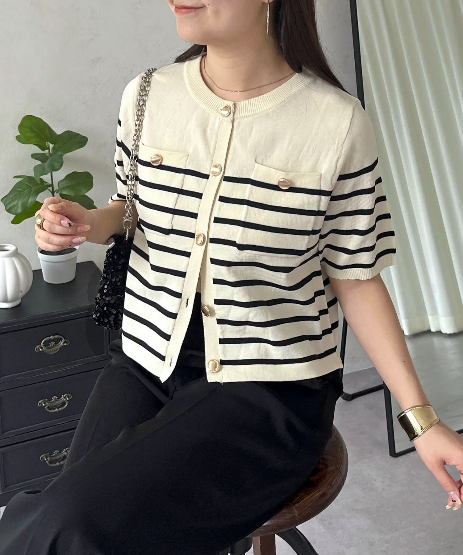 prose verse(プロズヴェール) 金ボタン胸ポケットショートカーディガン