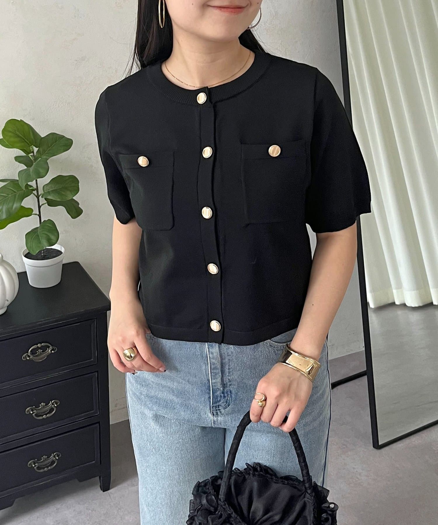 prose verse(プロズヴェール) 金ボタン胸ポケットショートカーディガン