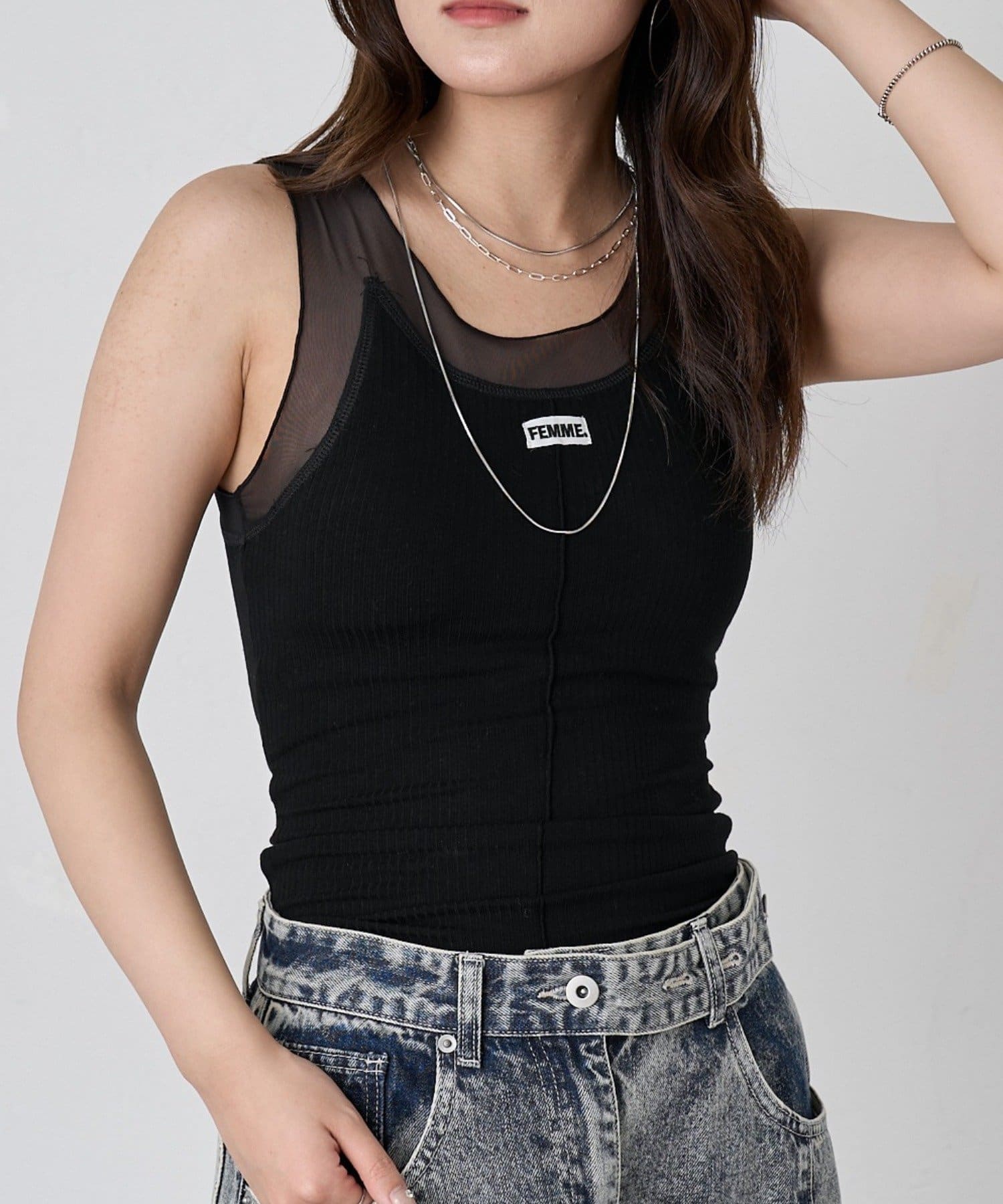 mline(エムライン) [mline]シアーレイヤーキャミソール