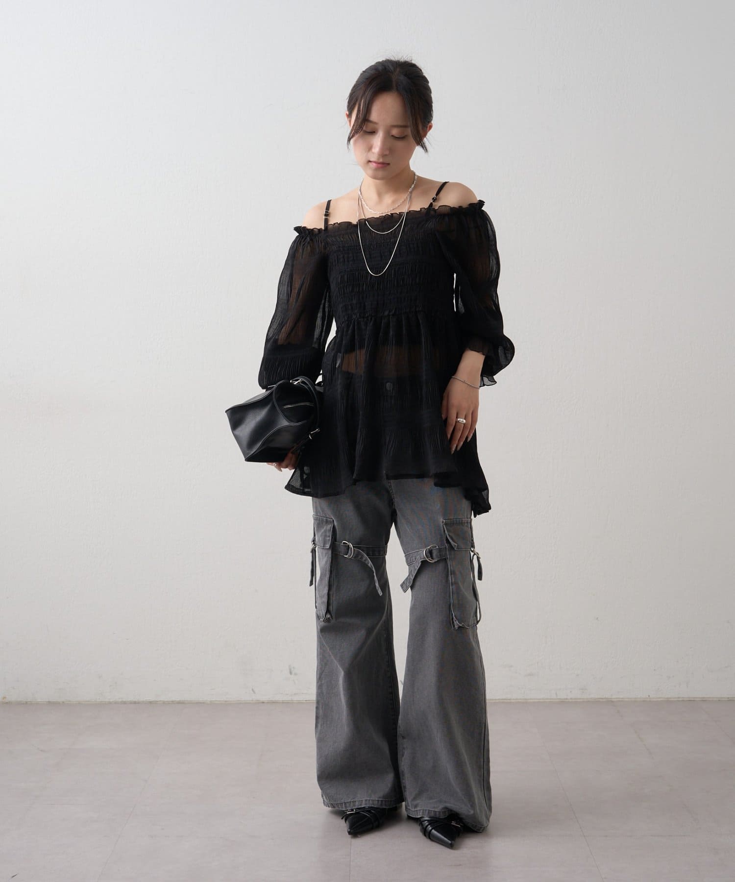 mline(エムライン) 【リバイバル商品】[mline]シアー楊柳 ティアードブラウス