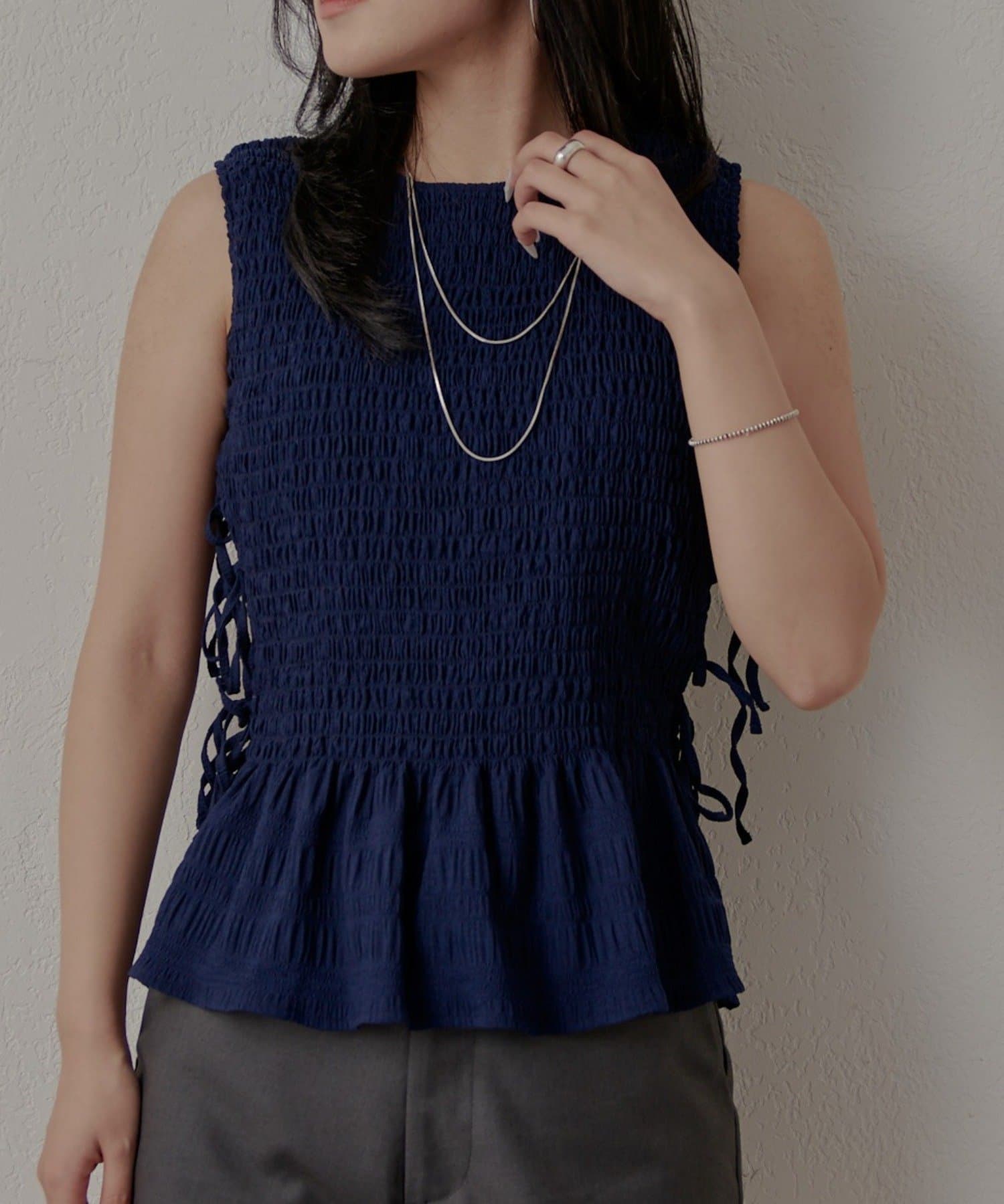 mline(エムライン) [mline]チェック ギャザーブラウス