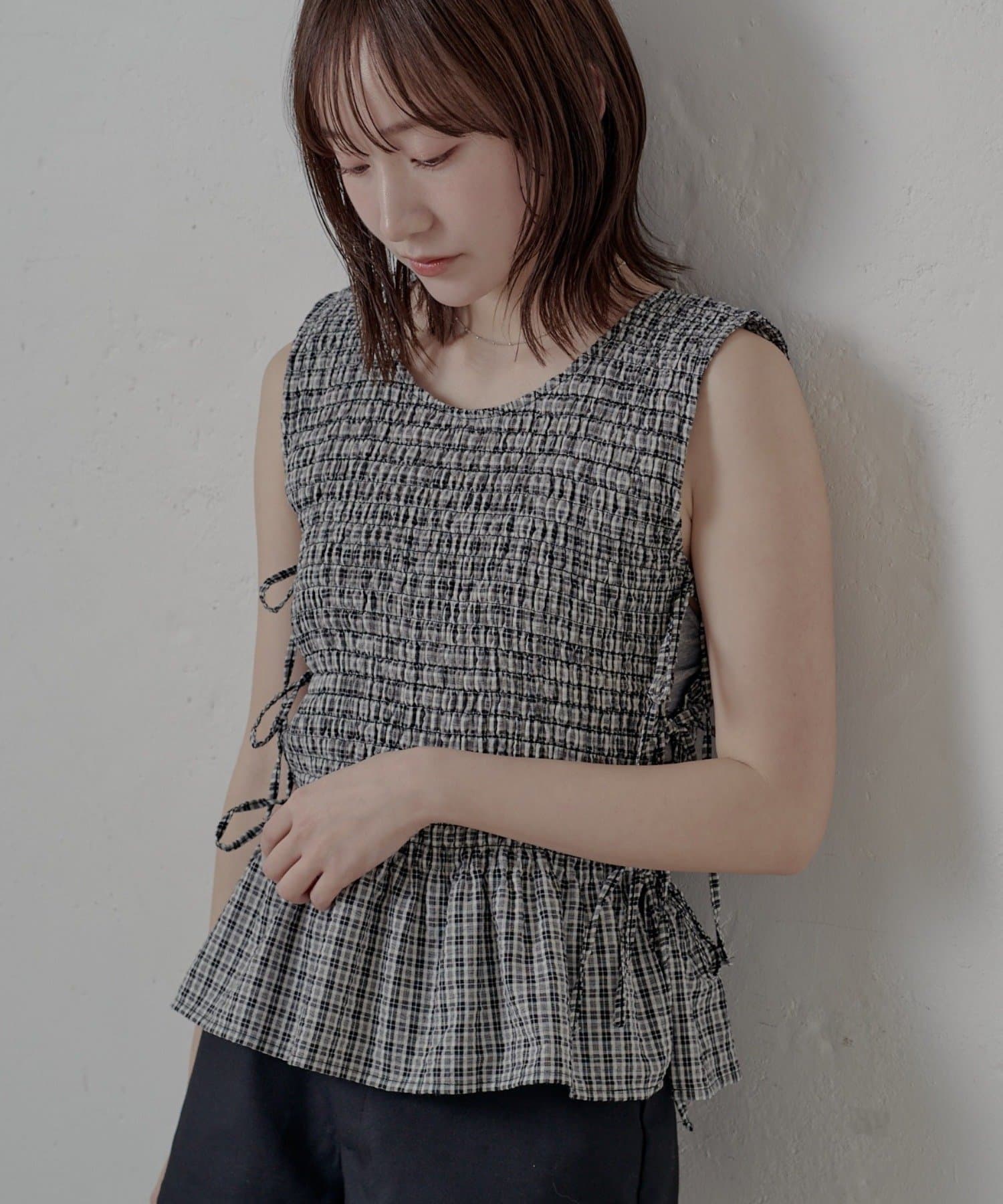 mline(エムライン) [mline]チェック ギャザーブラウス