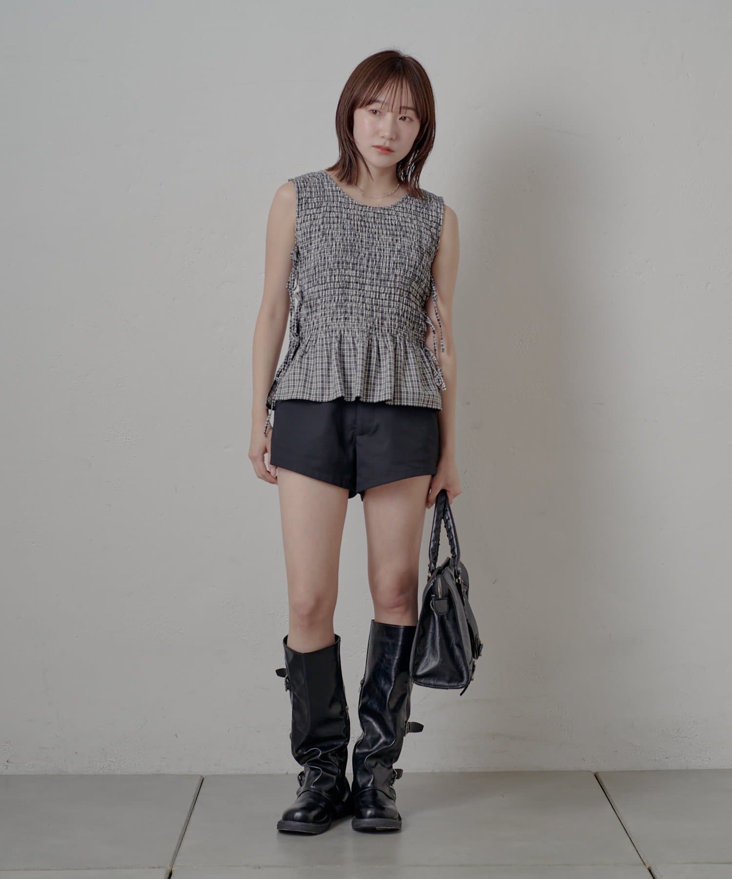 mline(エムライン) [mline]チェック ギャザーブラウス