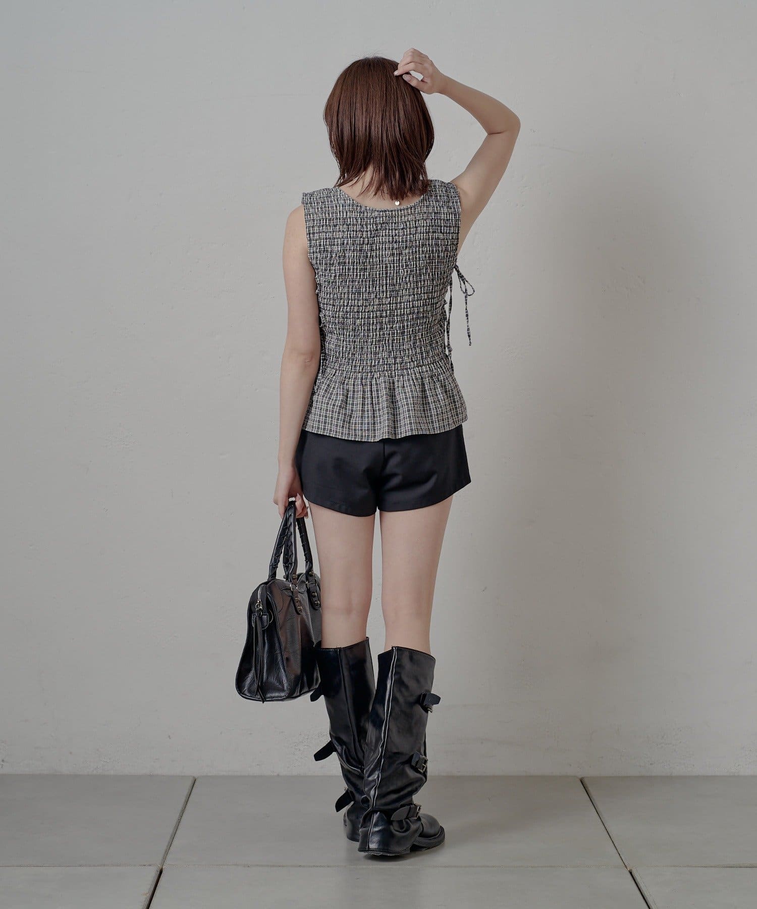 mline(エムライン) [mline]チェック ギャザーブラウス