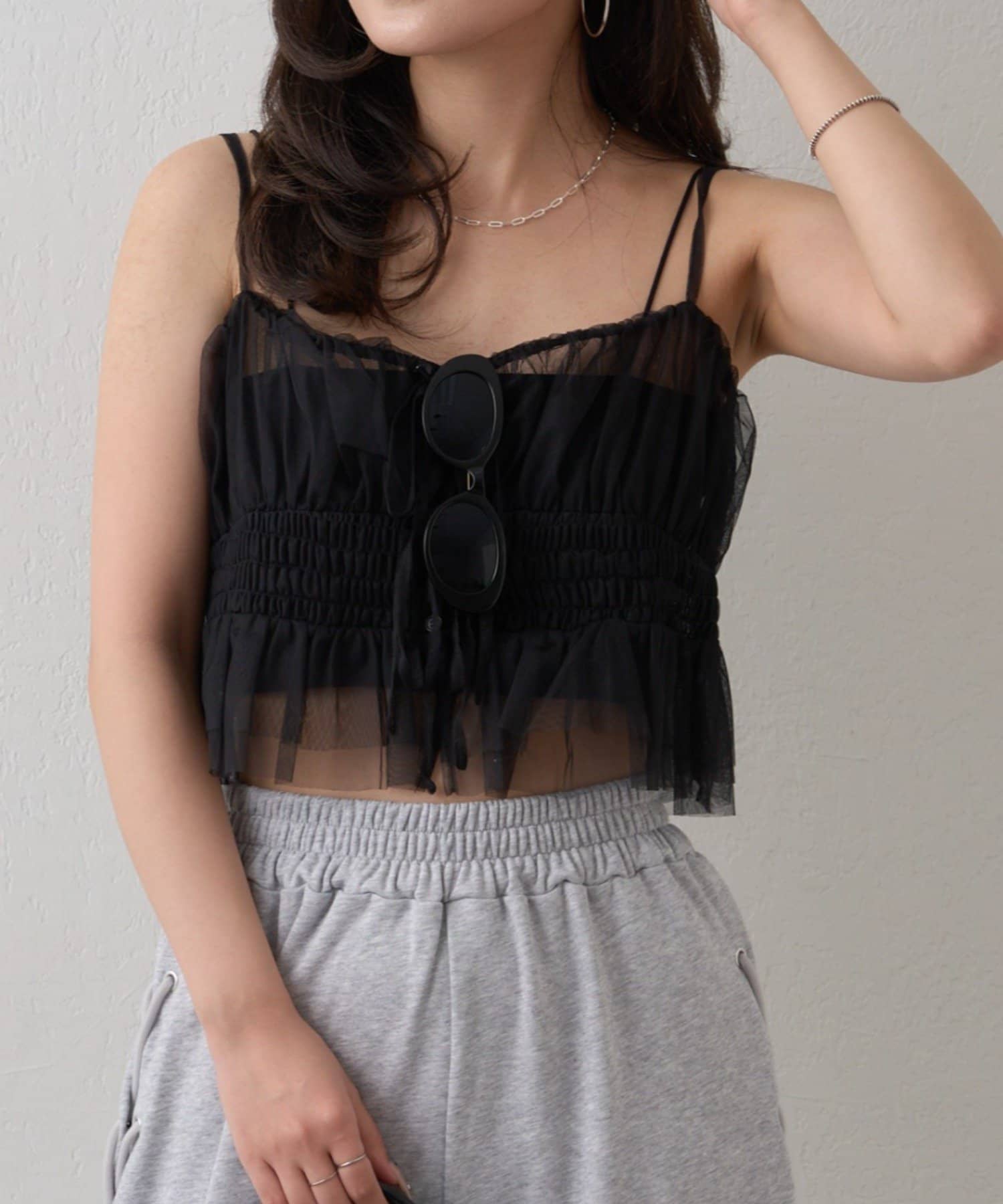 mline(エムライン) [mline]チュールギャザーキャミ