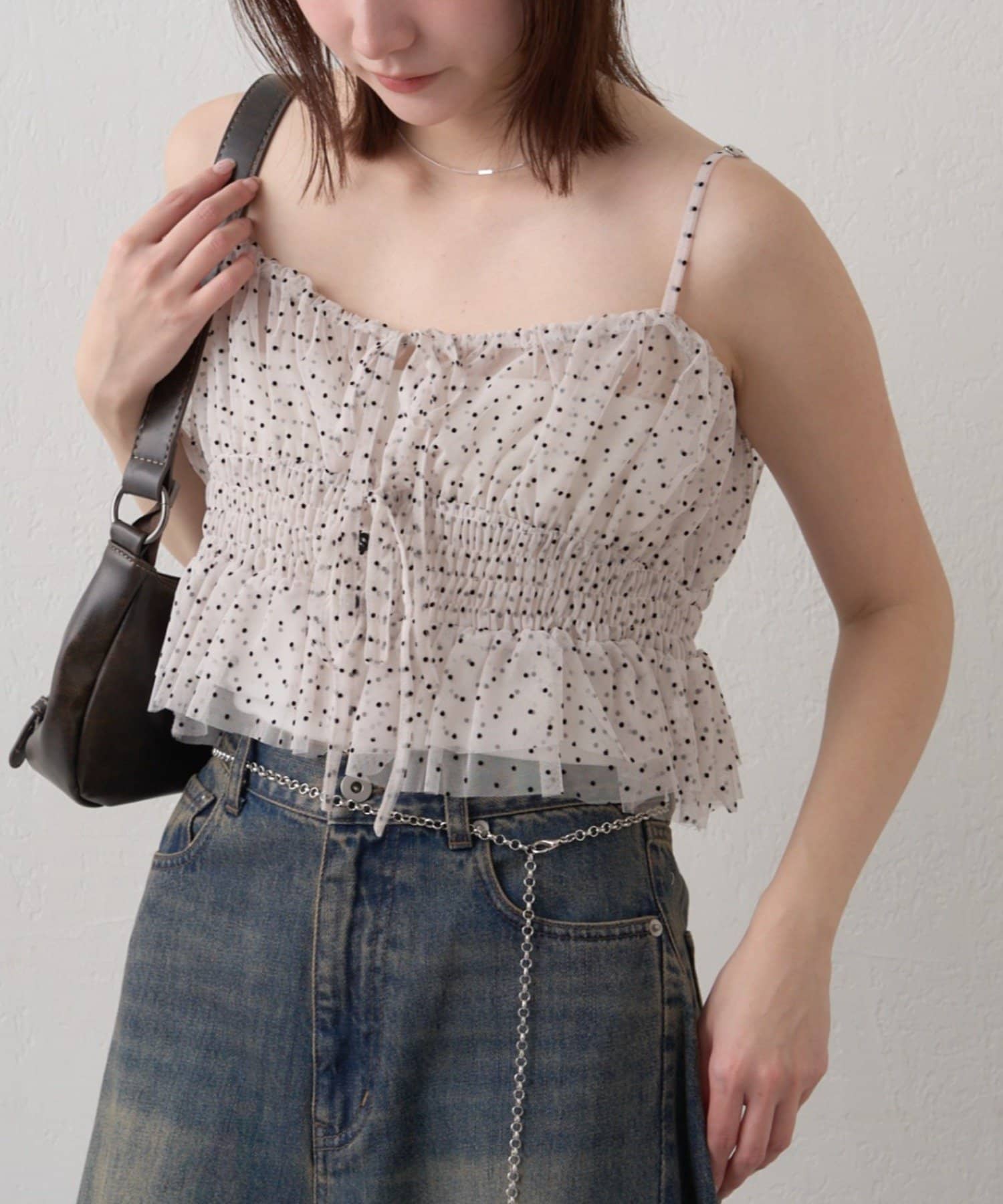 mline(エムライン) [mline]チュールギャザーキャミ