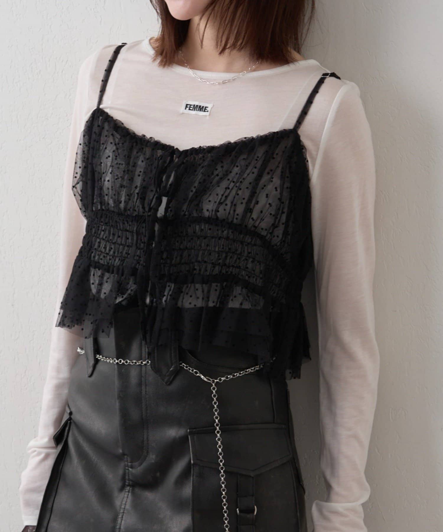 mline(エムライン) [mline]チュールギャザーキャミ