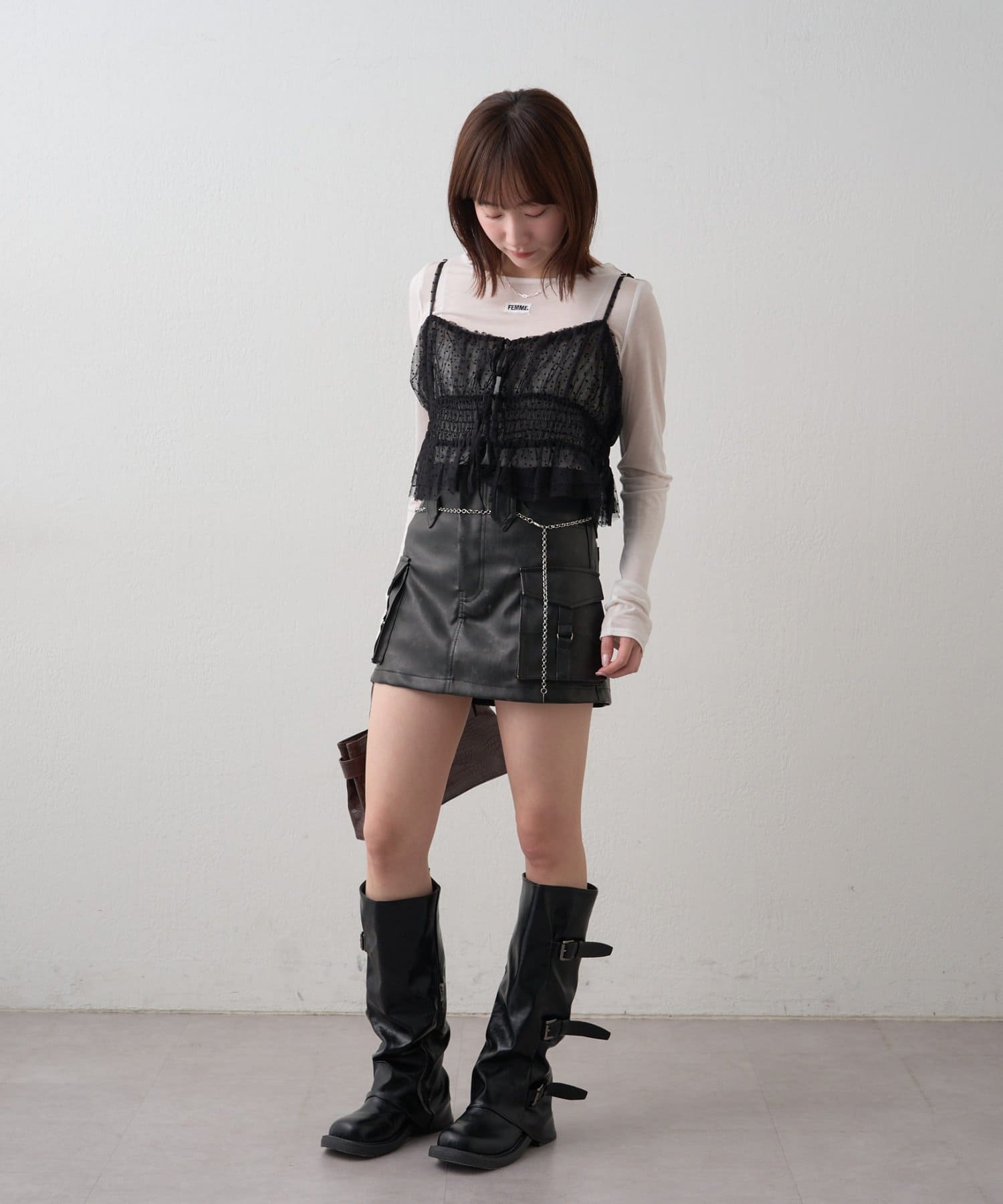 mline(エムライン) [mline]チュールギャザーキャミ