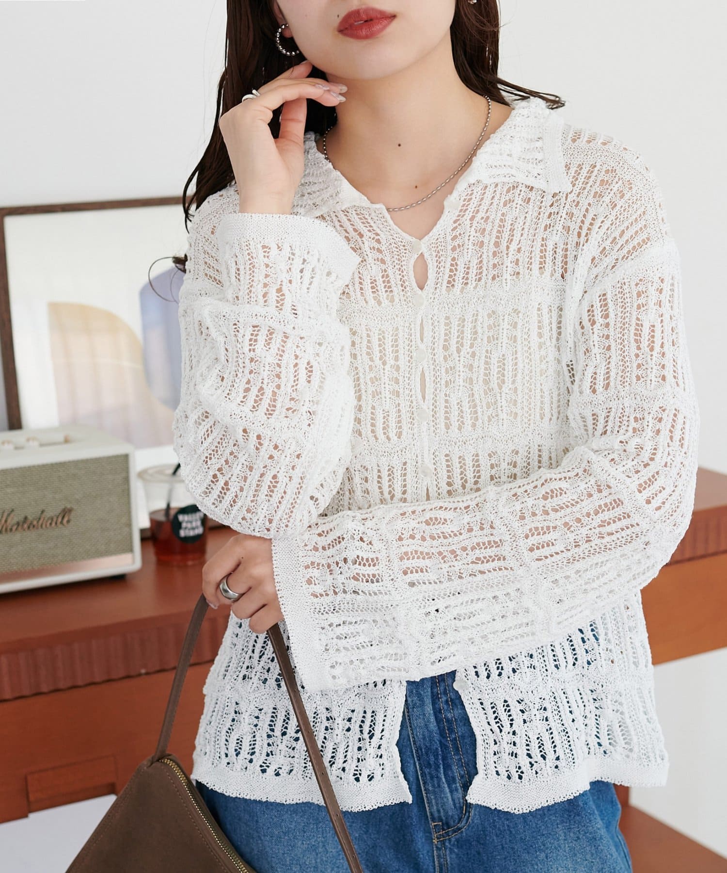 DISCOAT(ディスコート) レース編み衿付きカーディガン