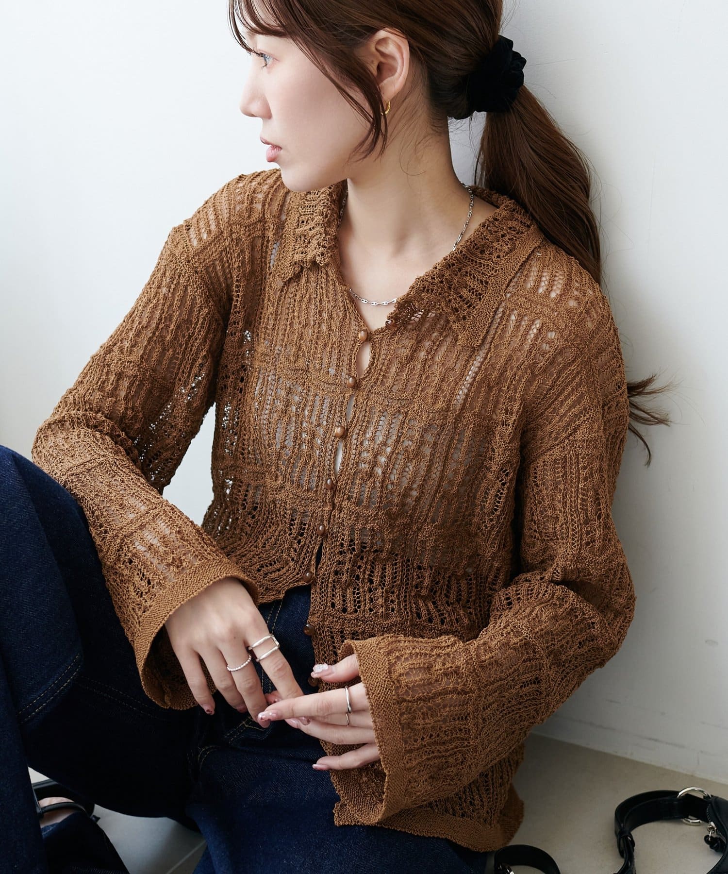 DISCOAT(ディスコート) レース編み衿付きカーディガン