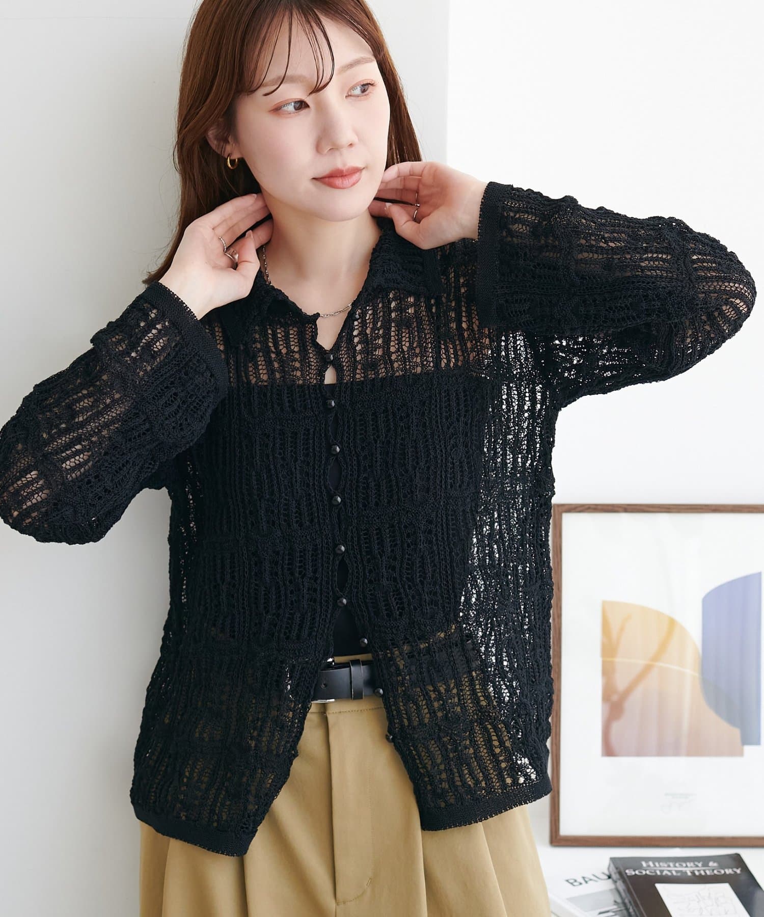 DISCOAT(ディスコート) レース編み衿付きカーディガン