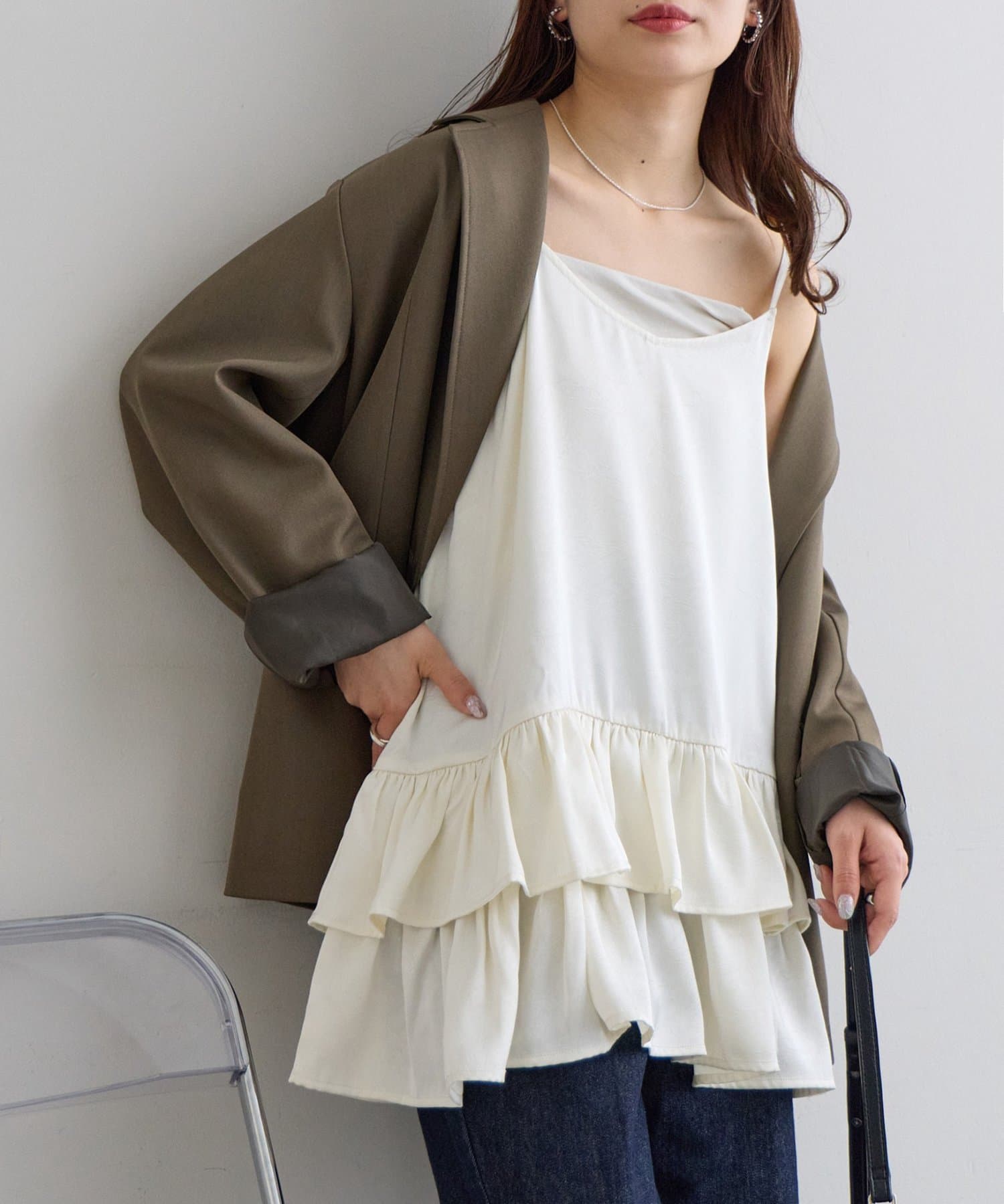 DISCOAT(ディスコート) サテンティアードキャミ