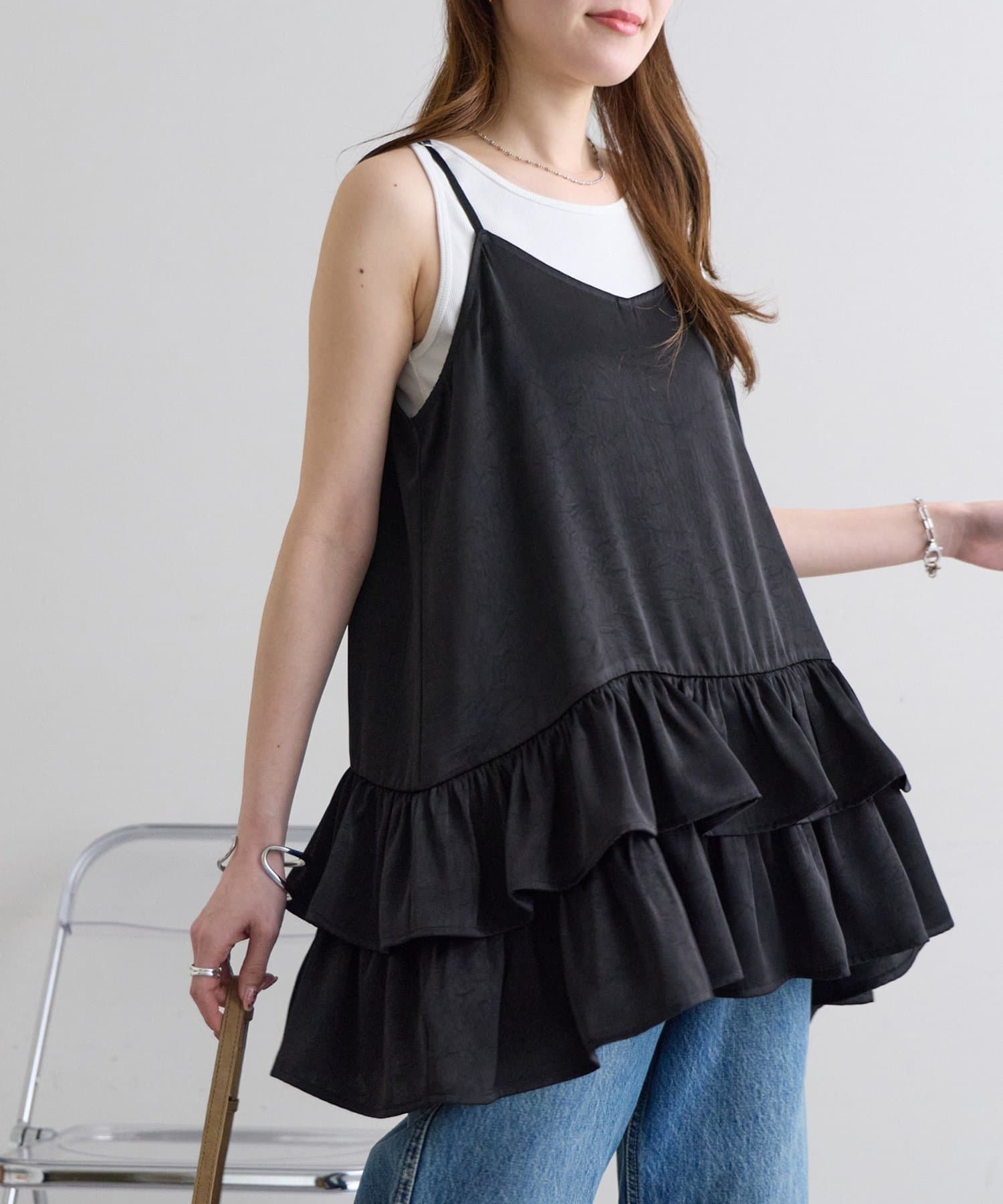 DISCOAT(ディスコート) サテンティアードキャミ