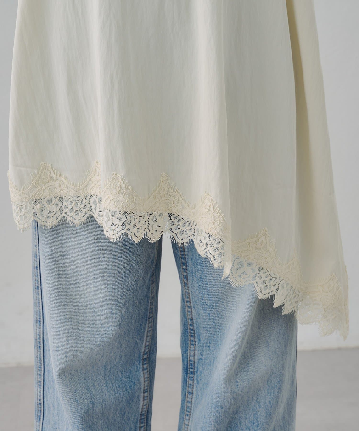 DISCOAT(ディスコート) 【Noka/大人のレイヤードアイテム】ヴィンテージレースアシメキャミチュニック