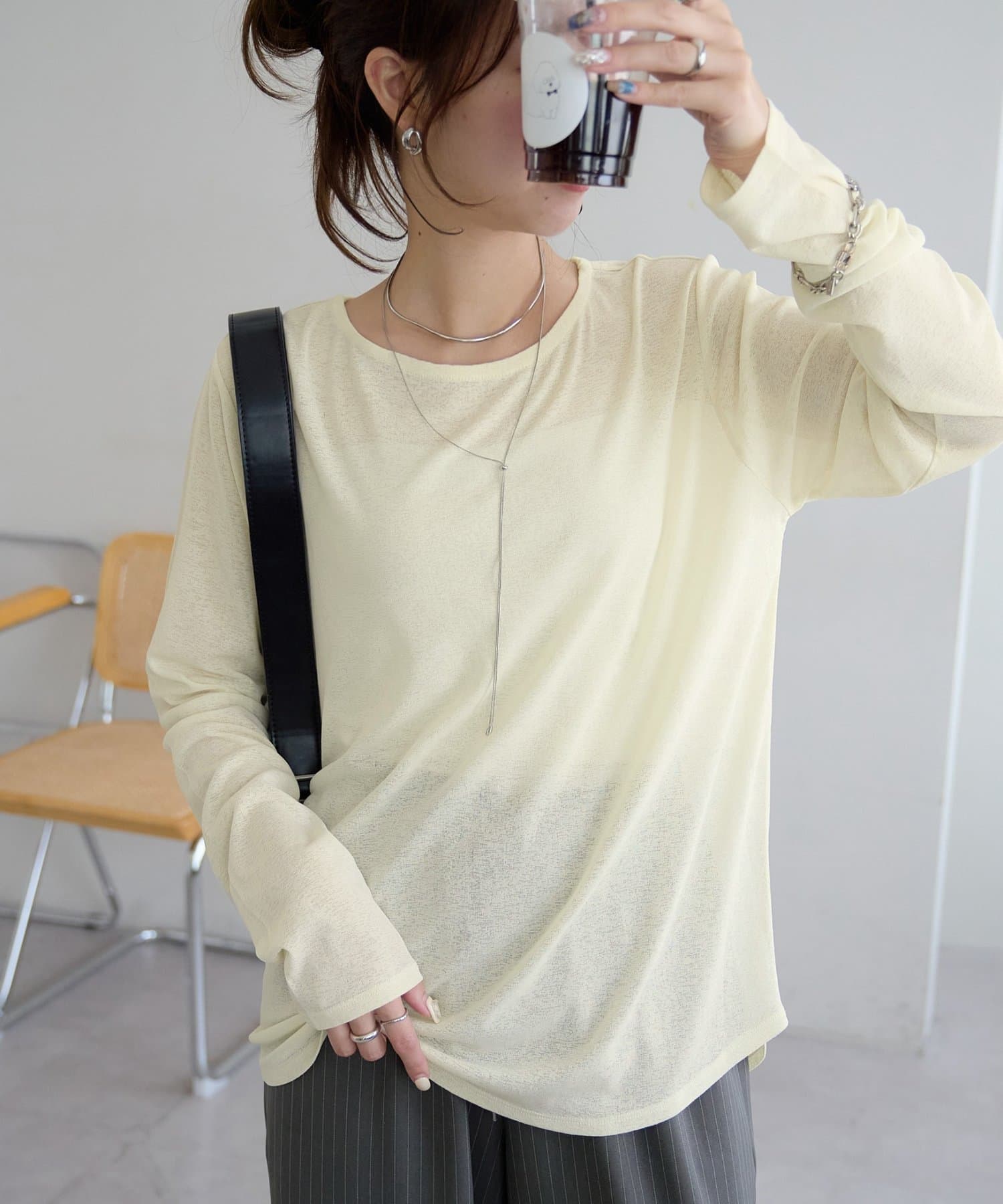 DISCOAT(ディスコート) 【WEB限定】シアー裾ラウンドプルオーバー