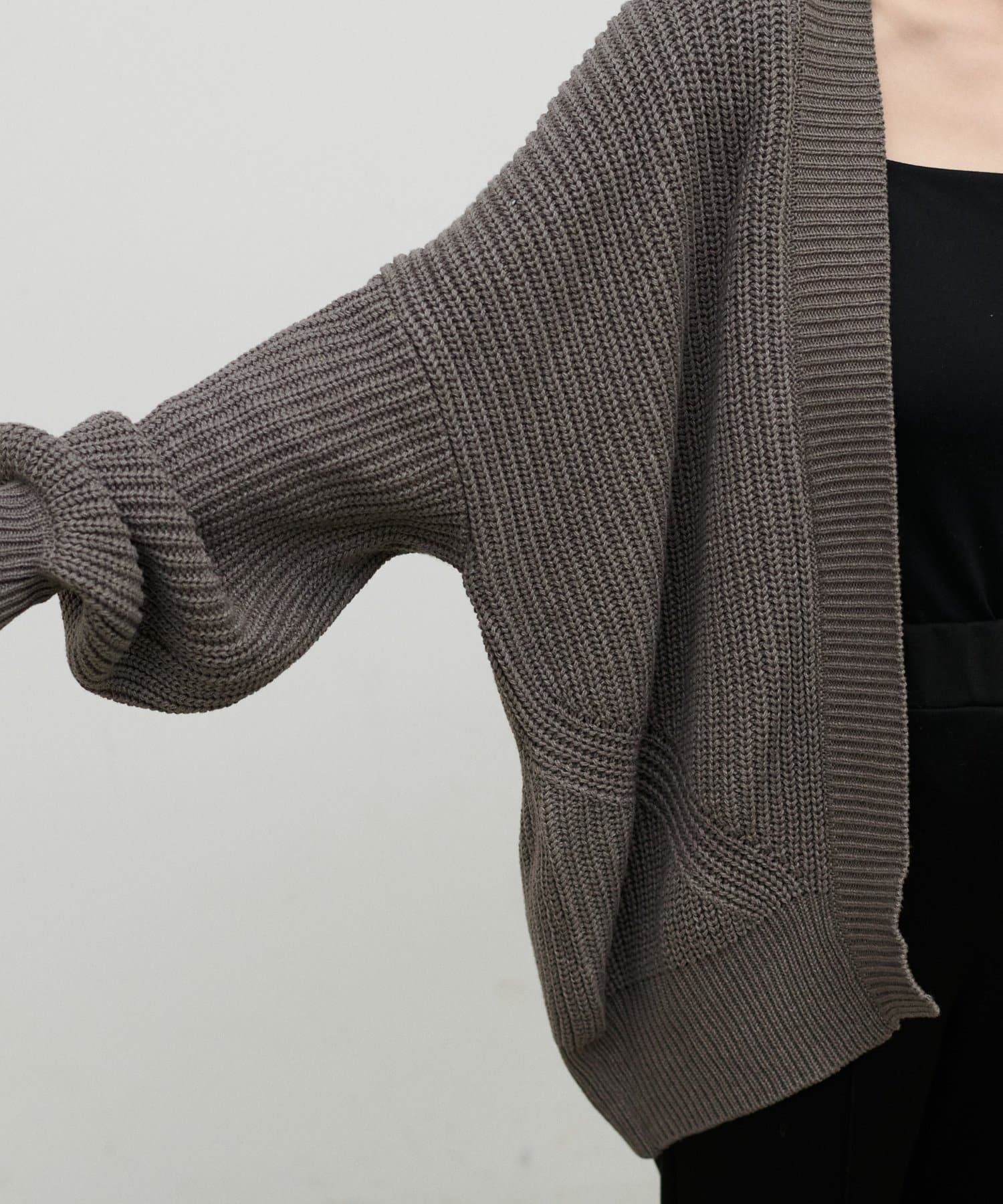 LARUTA(ラルータ) ドロップショルダー片畦ニットカーディガン