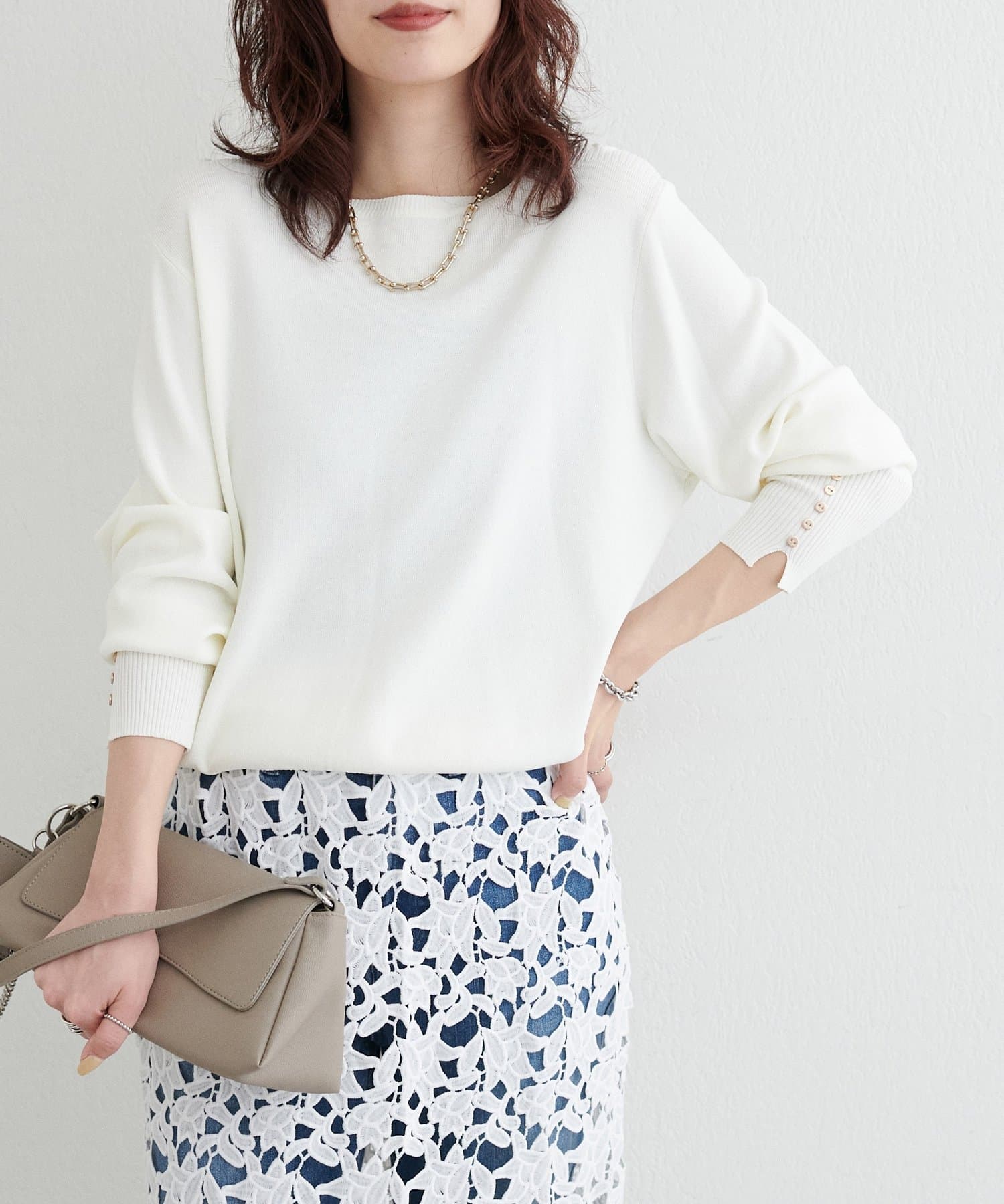 LARUTA(ラルータ) 袖口ちび釦シンプルニット