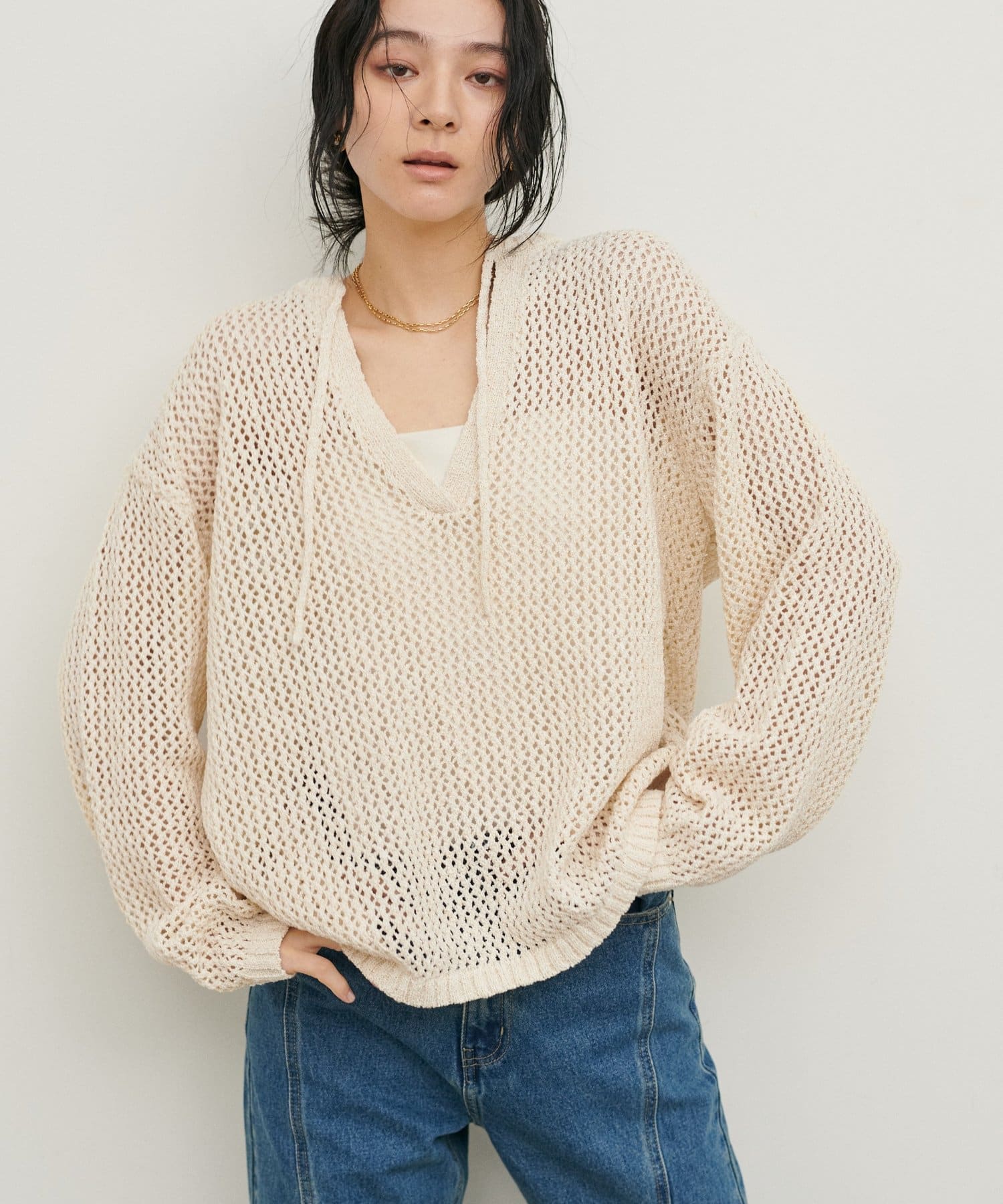 LARUTA(ラルータ) MIXメッシュキーネックプルオーバー