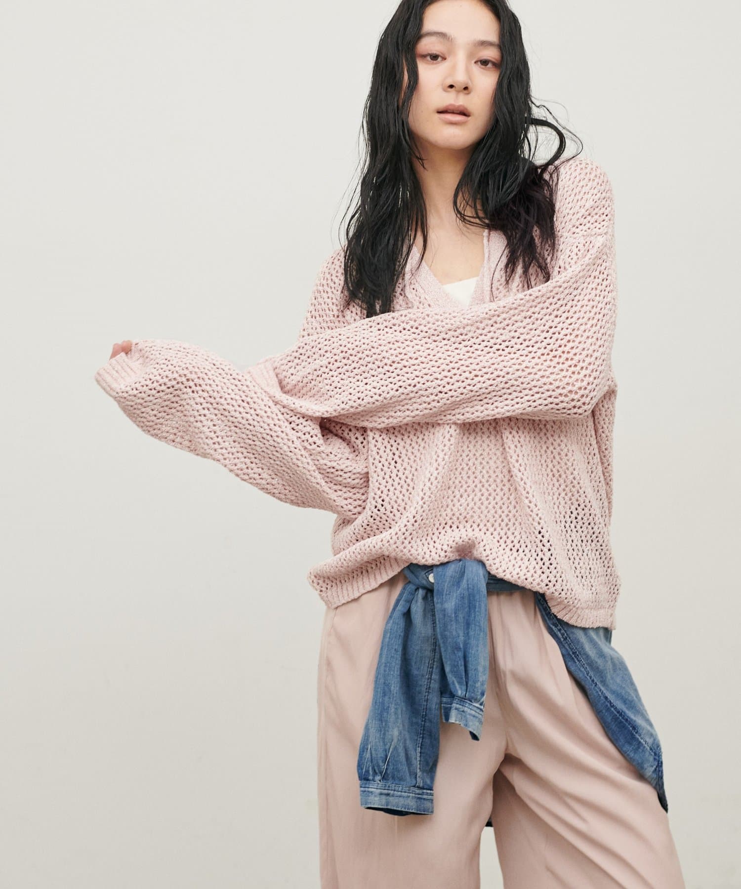 LARUTA(ラルータ) MIXメッシュキーネックプルオーバー