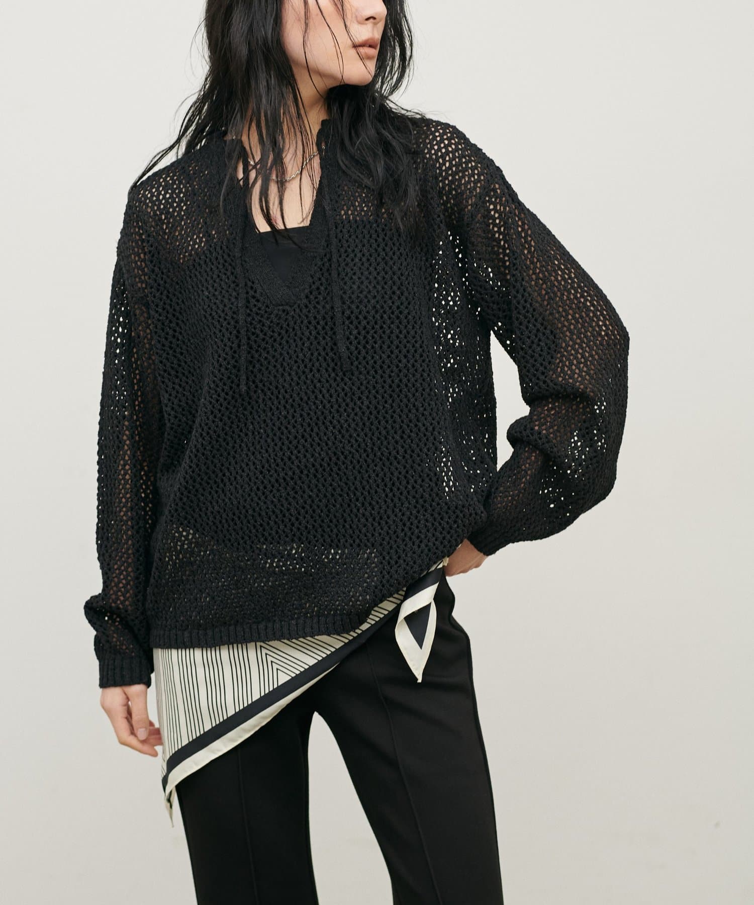 LARUTA(ラルータ) MIXメッシュキーネックプルオーバー