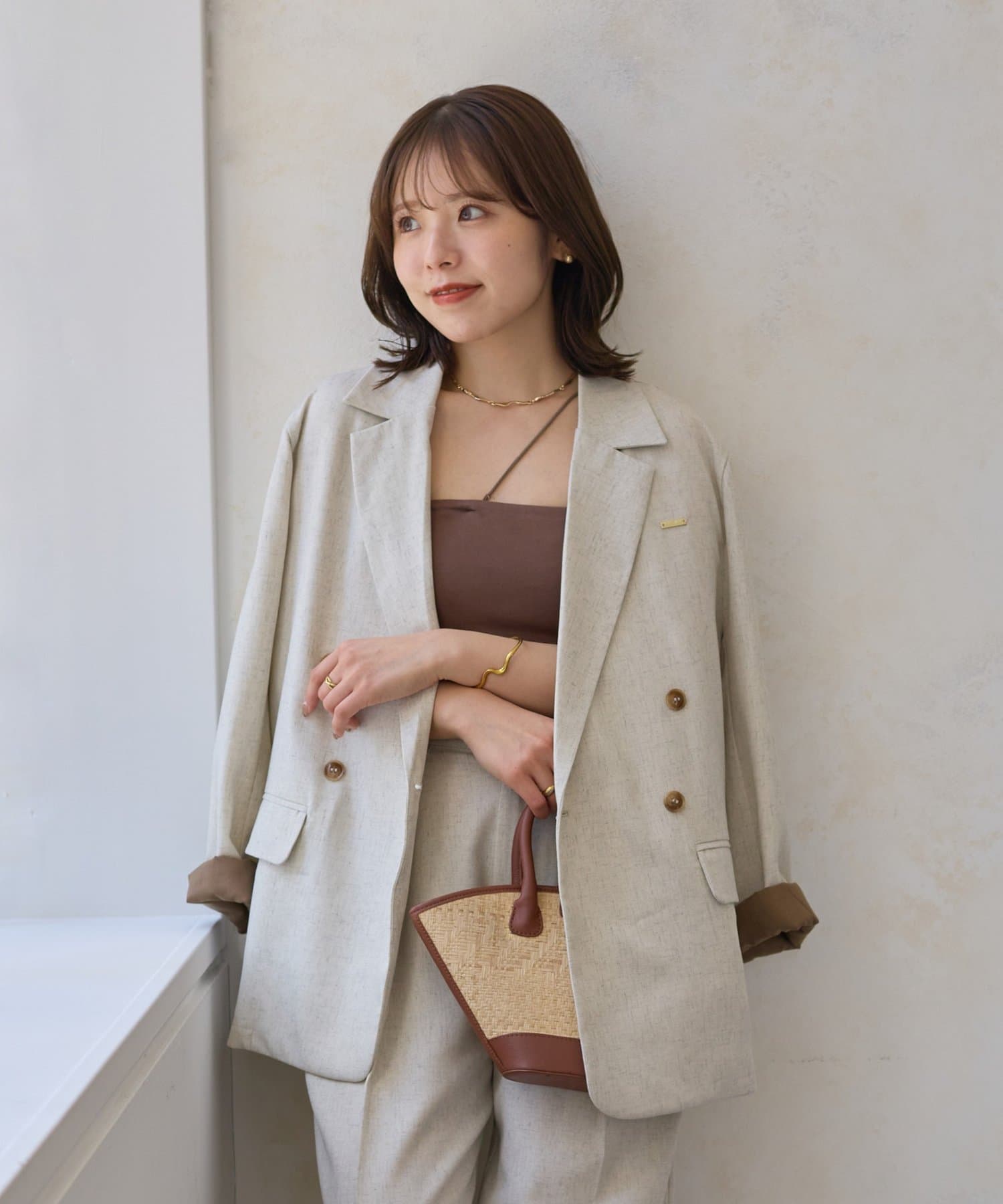 Thevon.(ゼヴォン) 【Mayu企画】袖配色リネン混ジャケット