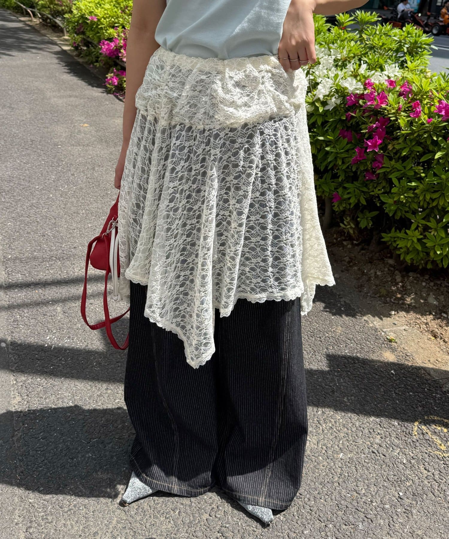 CIAOPANIC(チャオパニック) 2WAYレースイレヘムレイヤードミドルスカート