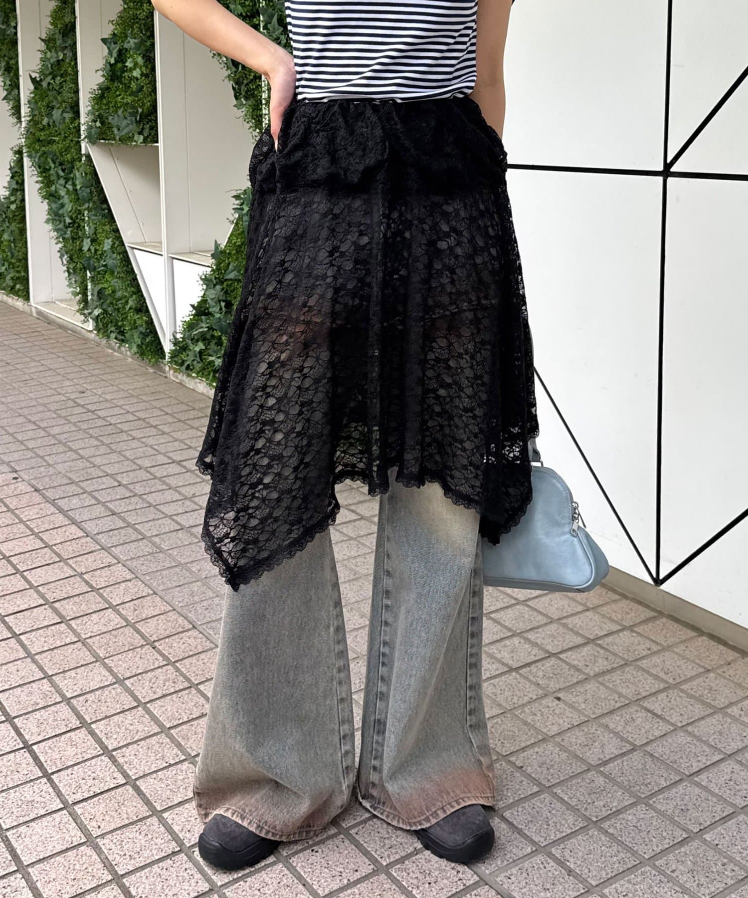 CIAOPANIC(チャオパニック) 2WAYレースイレヘムレイヤードミドルスカート