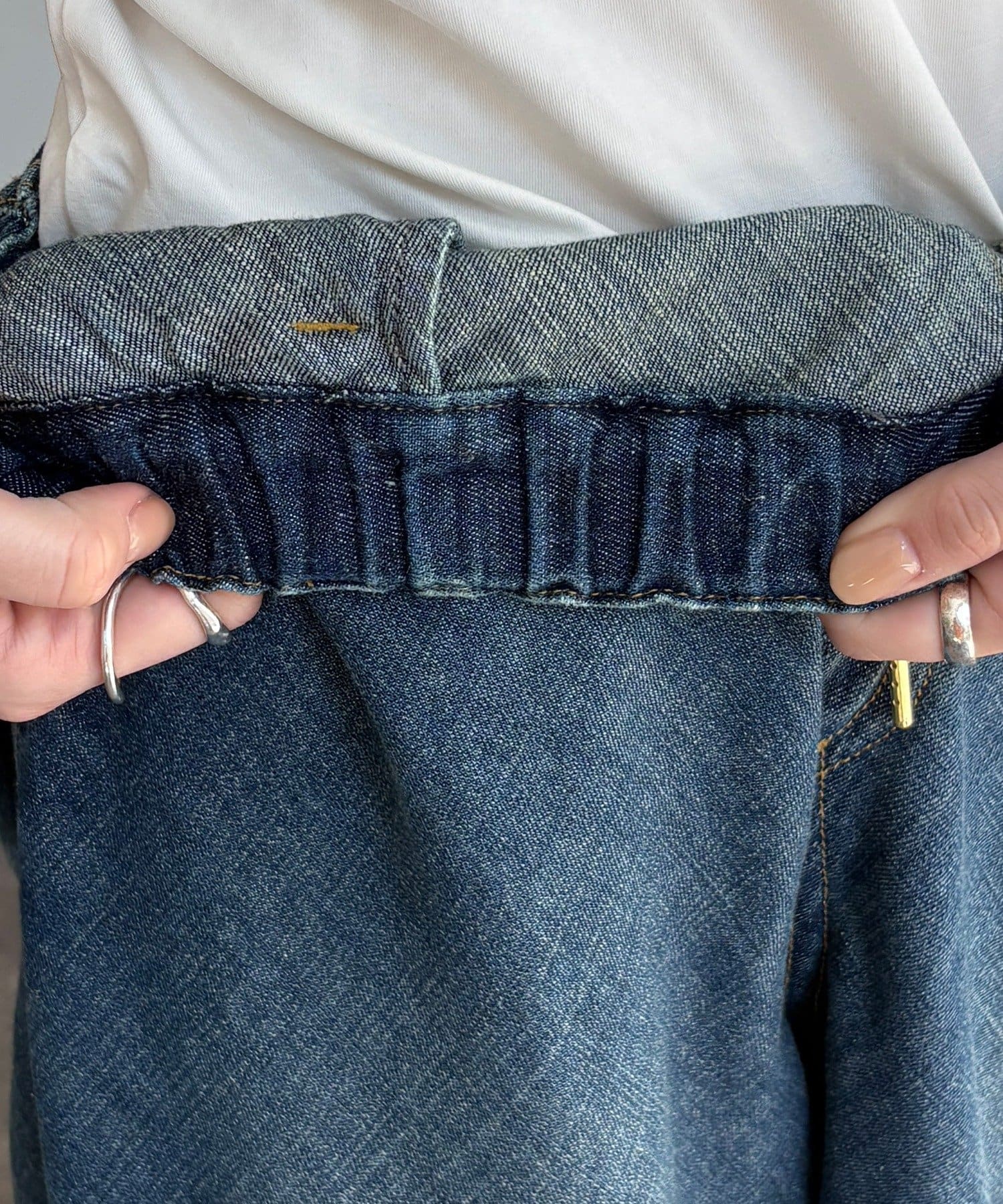 DOUDOU(ドゥドゥ) 【美脚見え！】バイヤスデニムパンツ