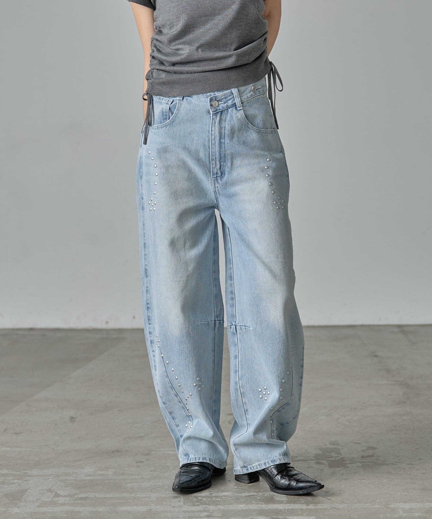 -goocy-(グーシー) スタッズアシメカーブデニム